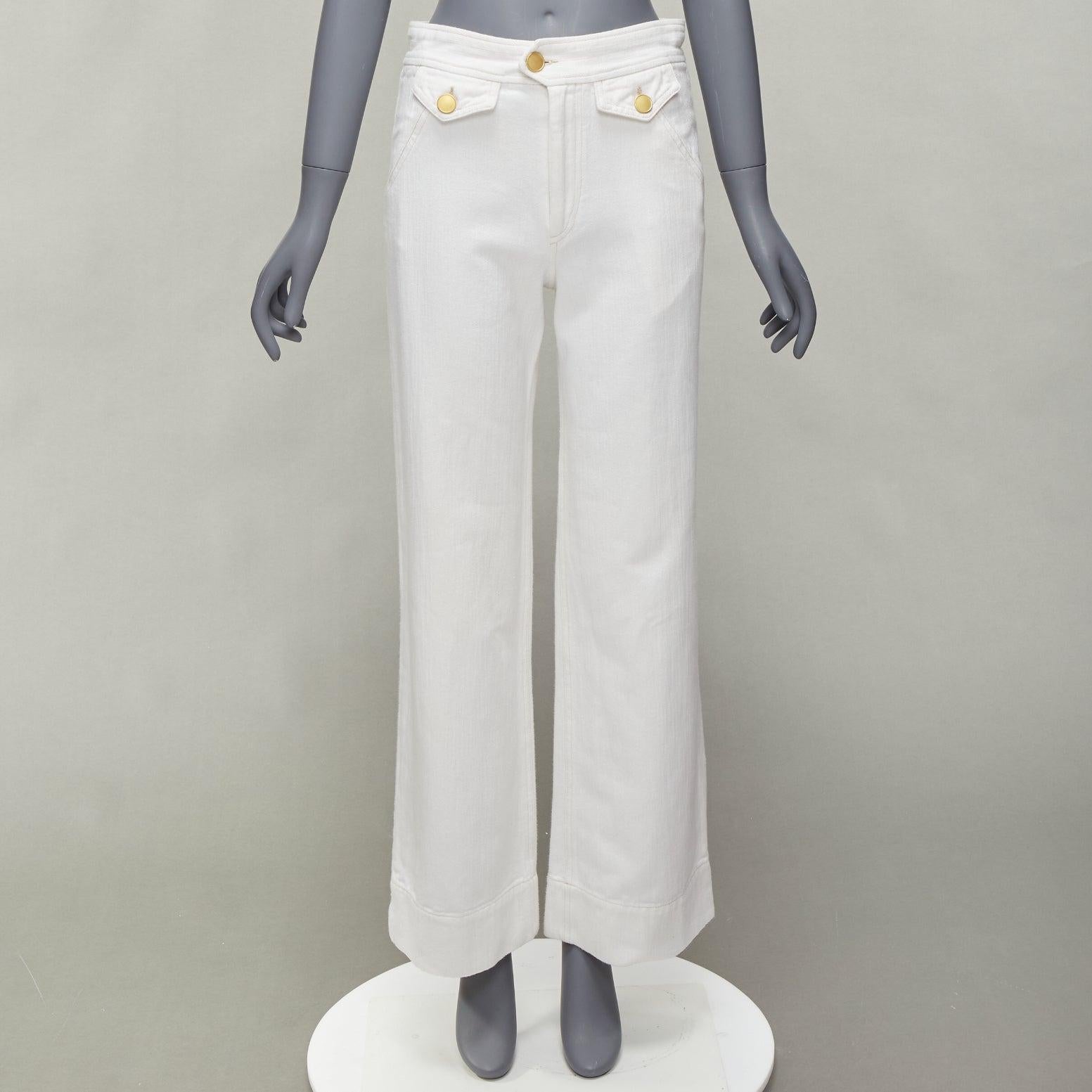 ISABEL MARANT white cotton gold buttons nautical wide crop pants FR36 S For Sale 6