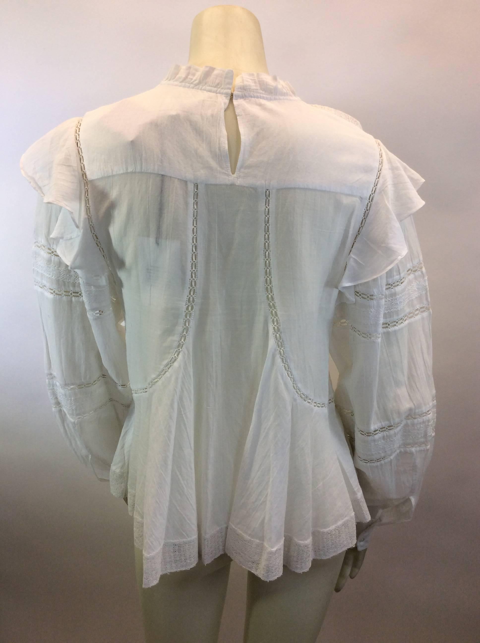 Gray Isabel Marant White Cotton Lace Blouse NWT For Sale