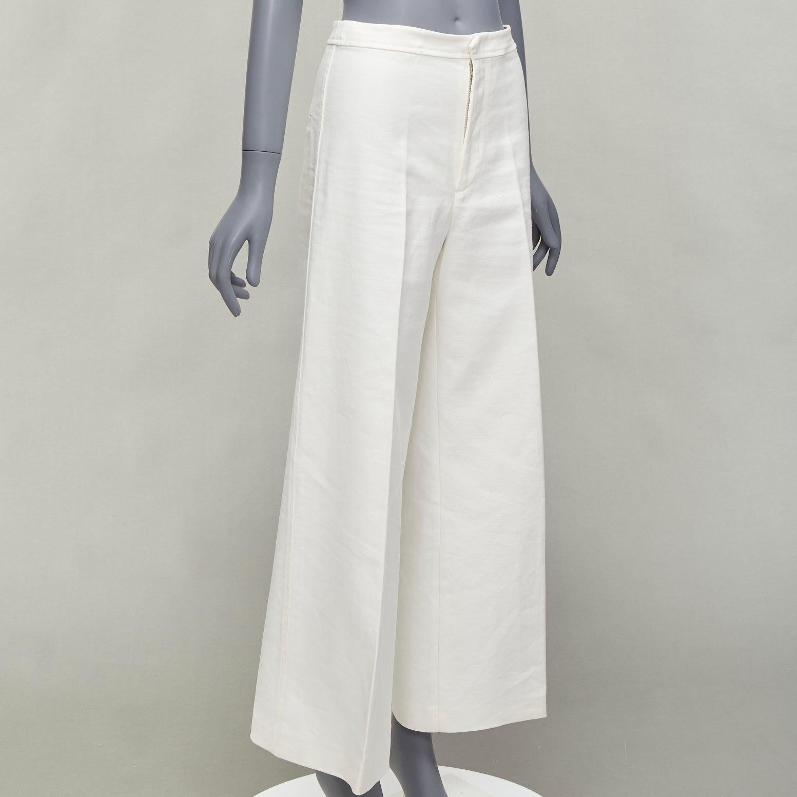 Women's ISABEL MARANT white cotton linen high waist wide leg cropped pants FR36 S For Sale