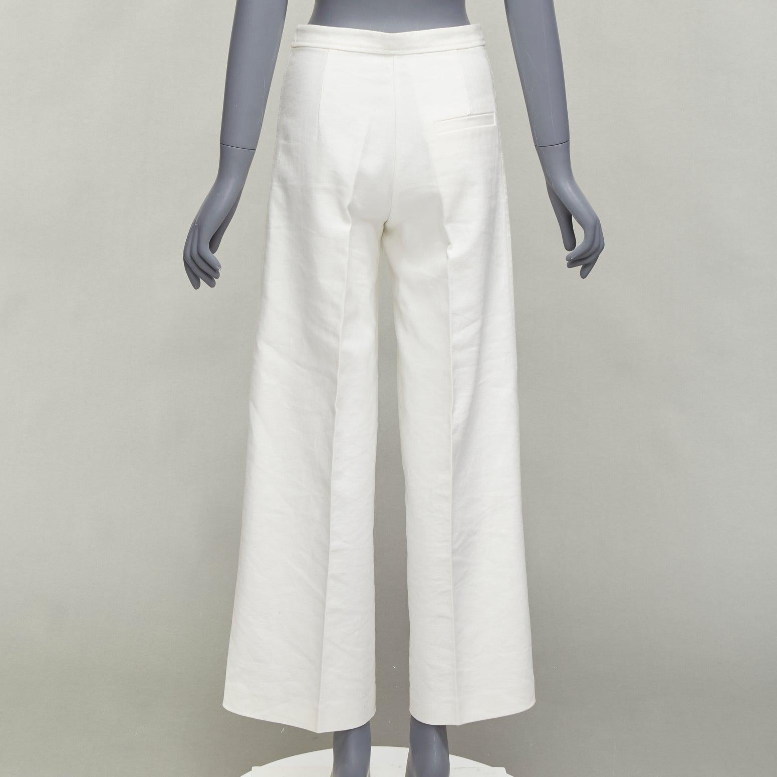 ISABEL MARANT white cotton linen high waist wide leg cropped pants FR36 S For Sale 2