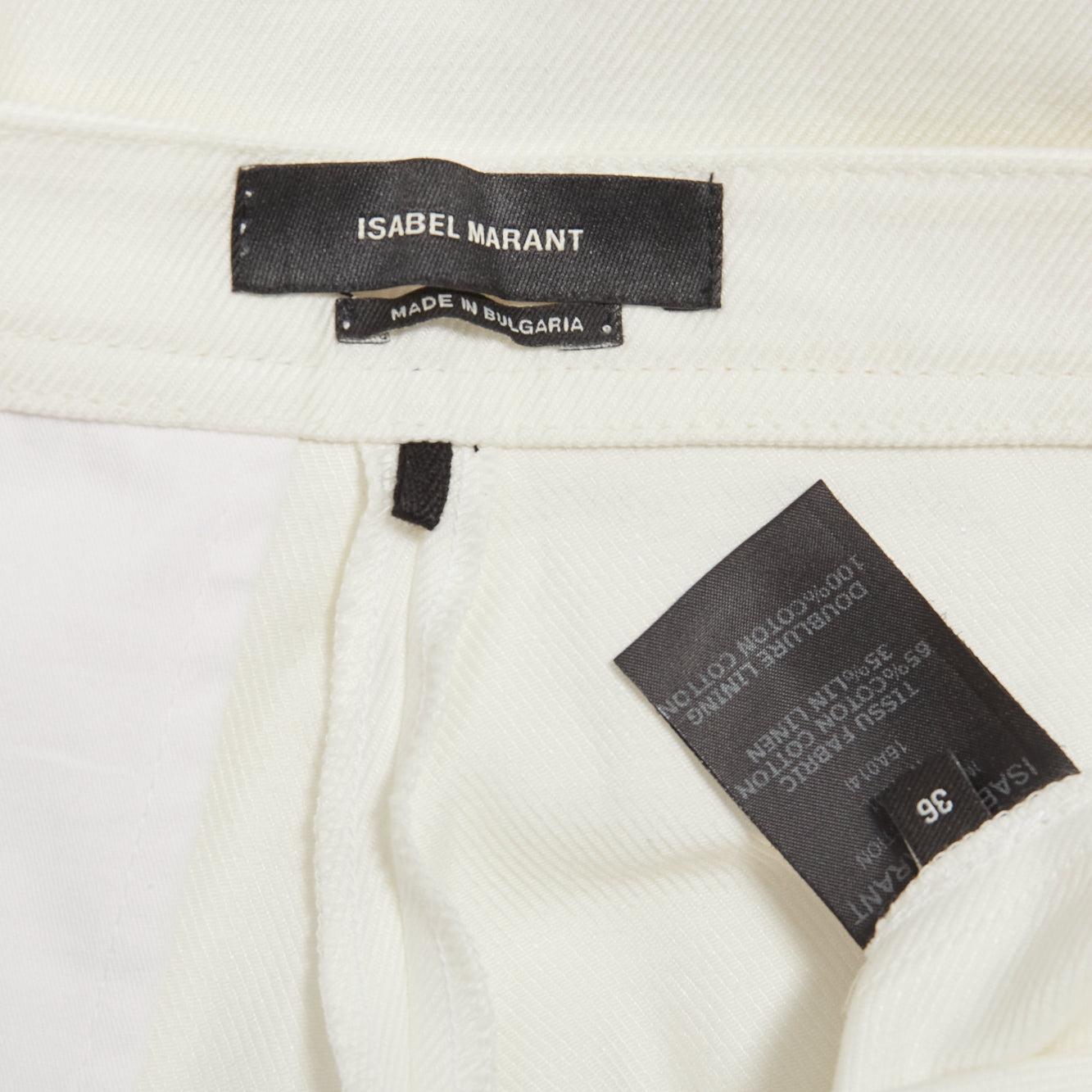 ISABEL MARANT white cotton linen high waist wide leg cropped pants FR36 S For Sale 5