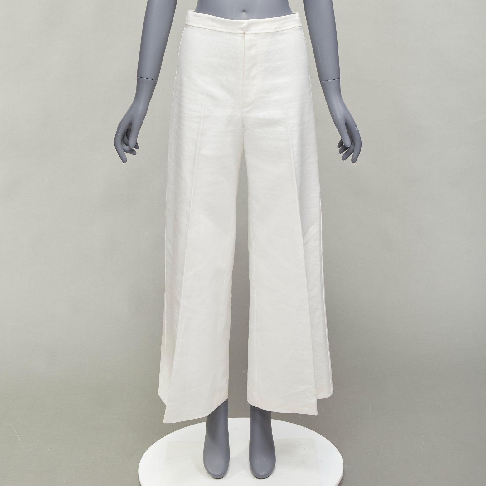 ISABEL MARANT white cotton linen high waist wide leg cropped pants FR36 S For Sale 6