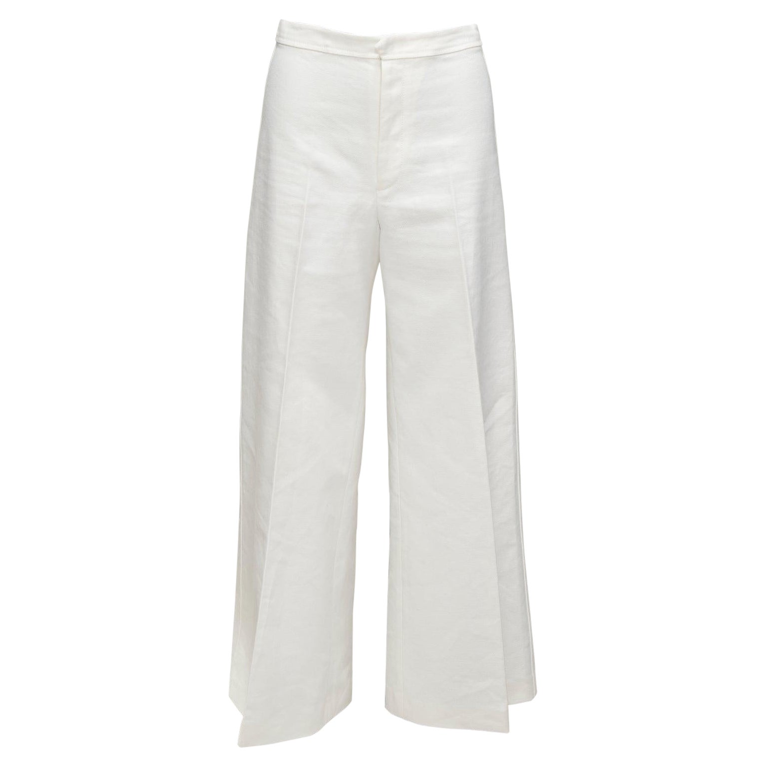 ISABEL MARANT blanco algodón lino cintura alta pernera ancha pantalón recortado FR36 S