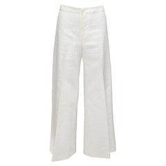 ISABEL MARANT blanco algodón lino cintura alta pernera ancha pantalón recortado FR36 S