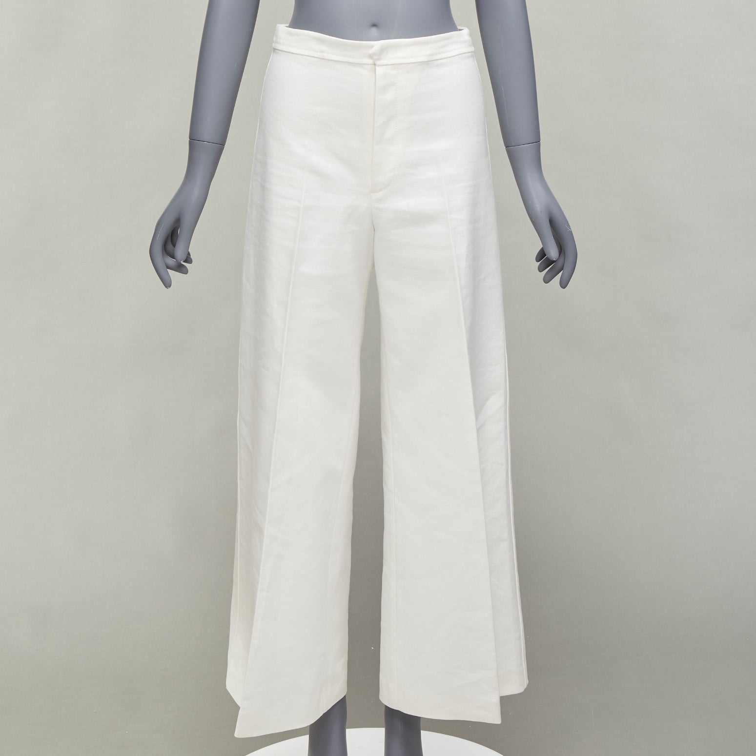 ISABEL MARANT Pantalon court à taille haute et jambes larges en lin de coton blanc FR36 S