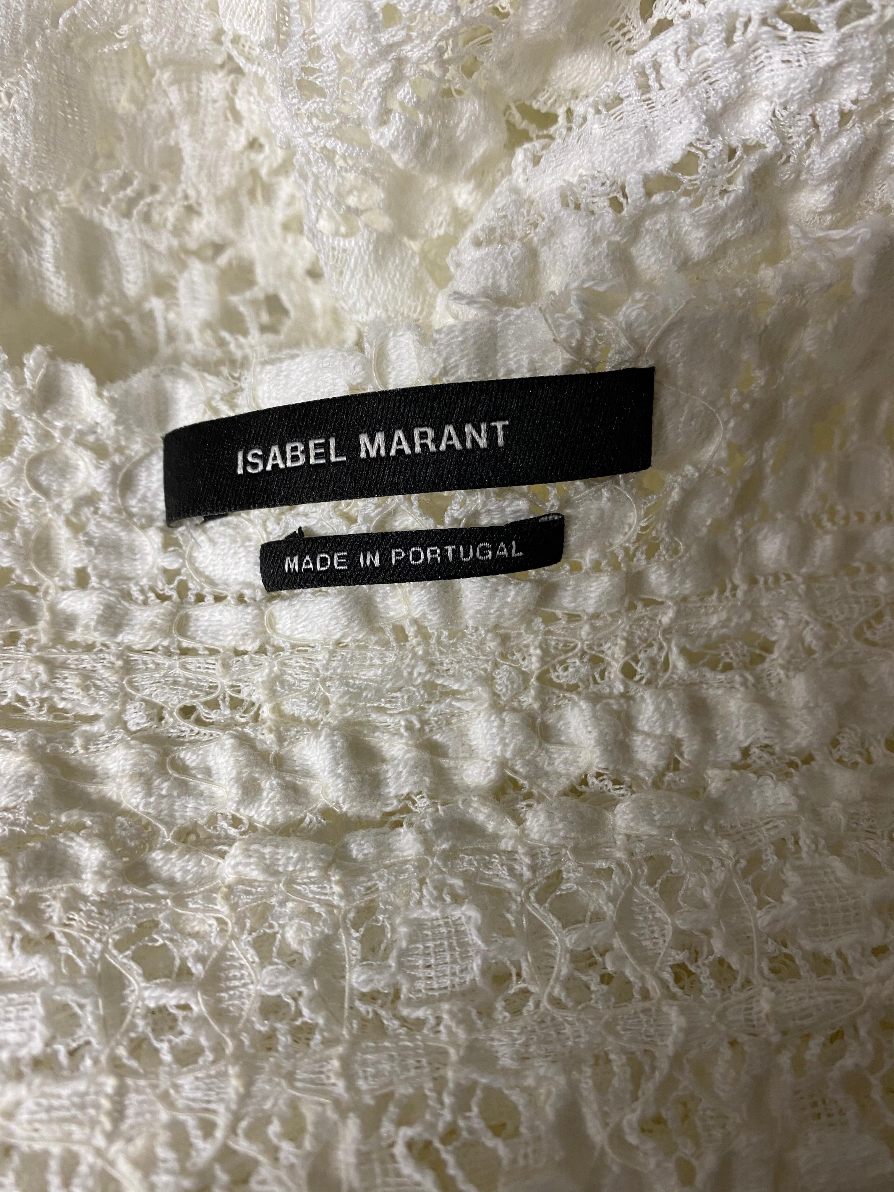 Isabel Marant White Cotton Long Sleeve Top SIze 42 In Good Condition For Sale In Beverly Hills, CA