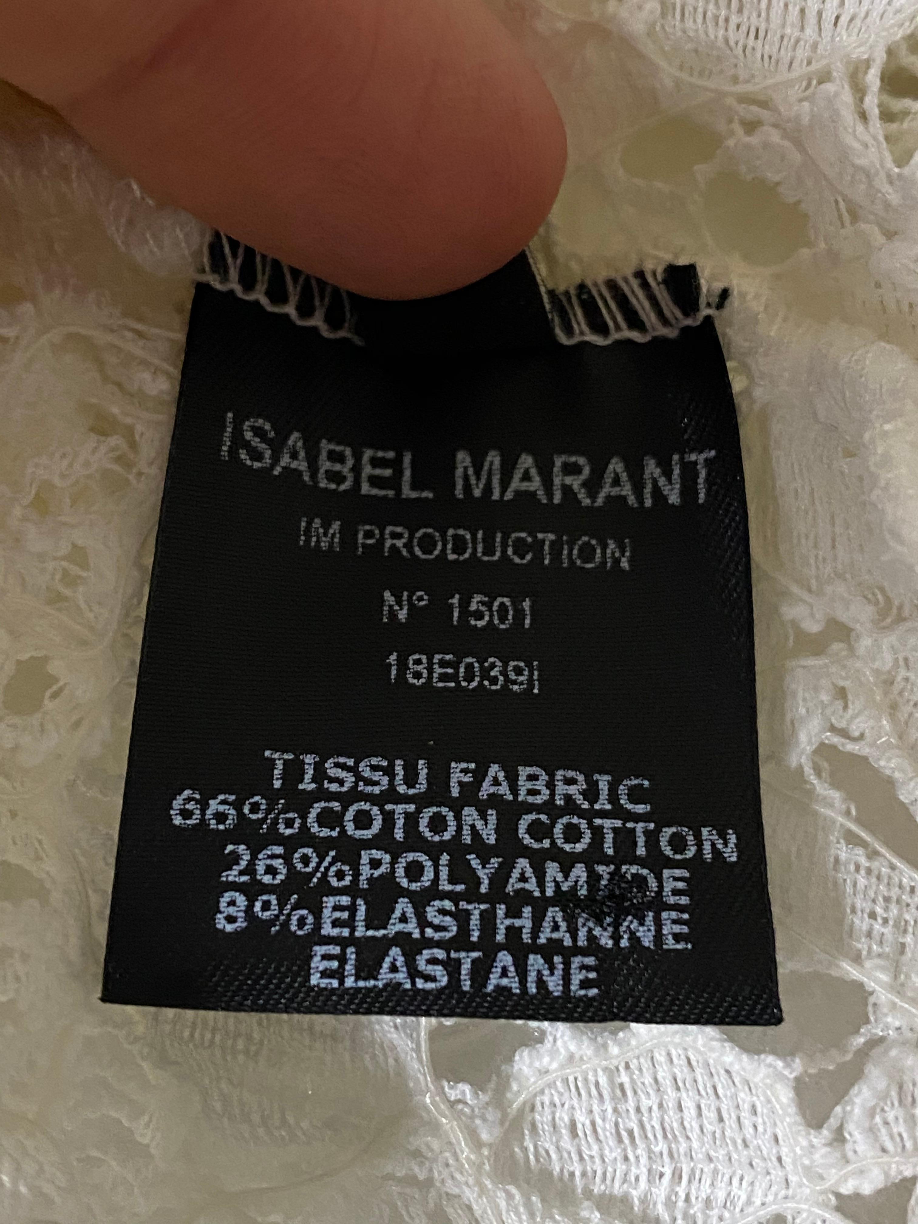 Isabel Marant - Haut à manches longues en coton blanc, taille 42 en vente 3