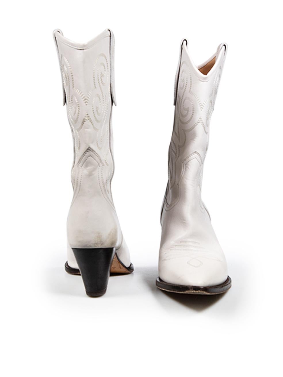 Gray Isabel Marant White Cowboy Leather Boots Size IT 40