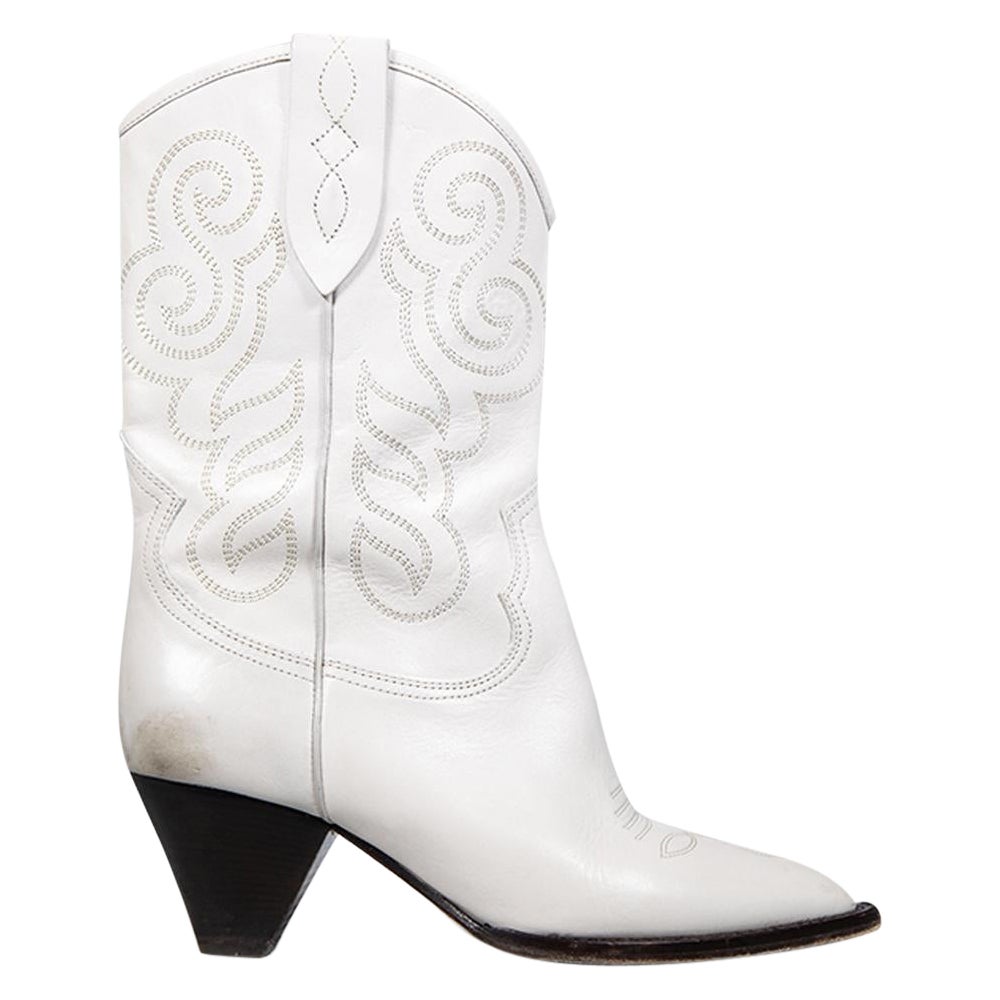 Isabel Marant White Cowboy Leather Boots Size IT 40