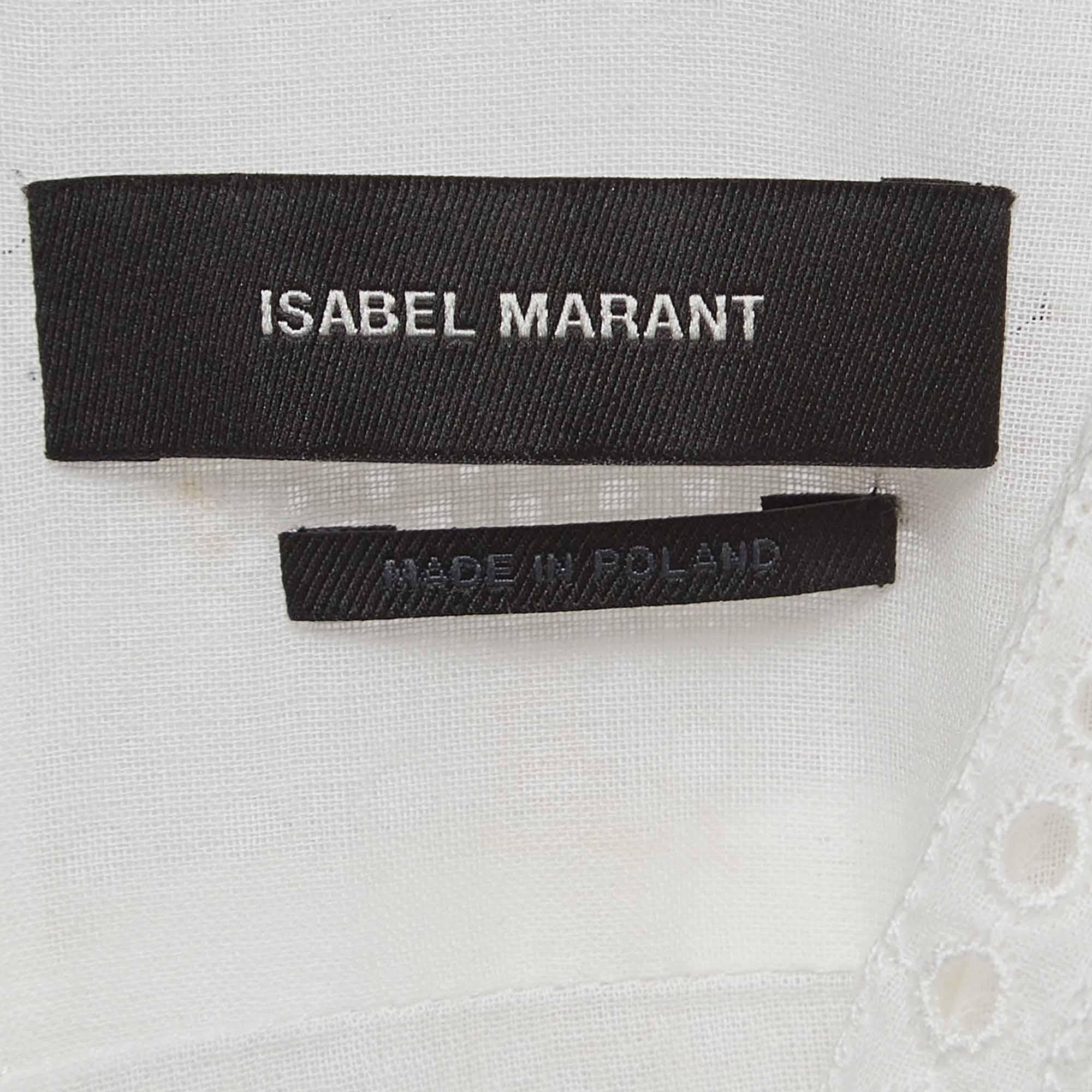 Women's Isabel Marant White Eyelet Cotton Ruched Mini Dress S For Sale