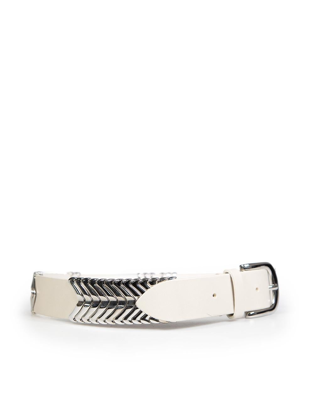 CONDITION is Very good. Hardly any visible wear to the belt is evident on this used Isabel Marant designer resale item.
 
 Details
 Model: Tehora
 White
 Leather
 Belt
 Silver hardware accents
 Buckle fastening
 
 
 Made in Italy
 
 Composition
