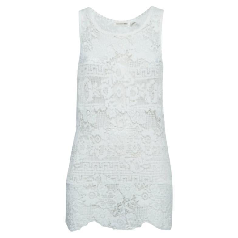 Isabel Marant Top senza maniche in pizzo a motivi bianchi M. in vendita