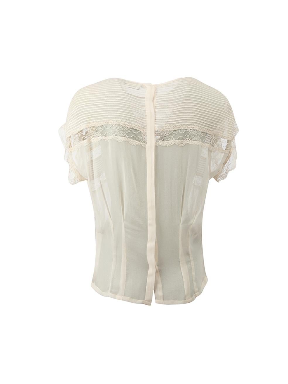 Isabel Marant Women's Cream Lace Panelled Short Sleeves Blouse In Good Condition In London, GB