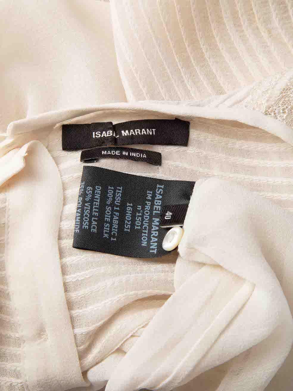 Isabel Marant Women's Cream Lace Panelled Short Sleeves Blouse 2