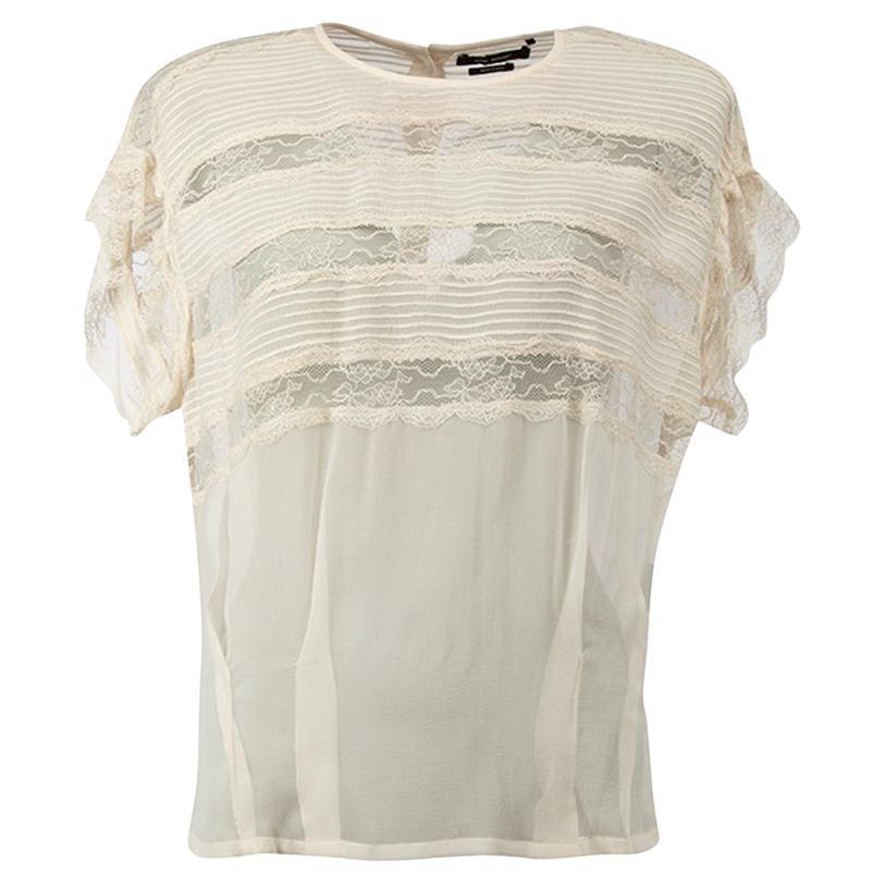 Isabel Marant Women's Cream Lace Panelled Short Sleeves Blouse