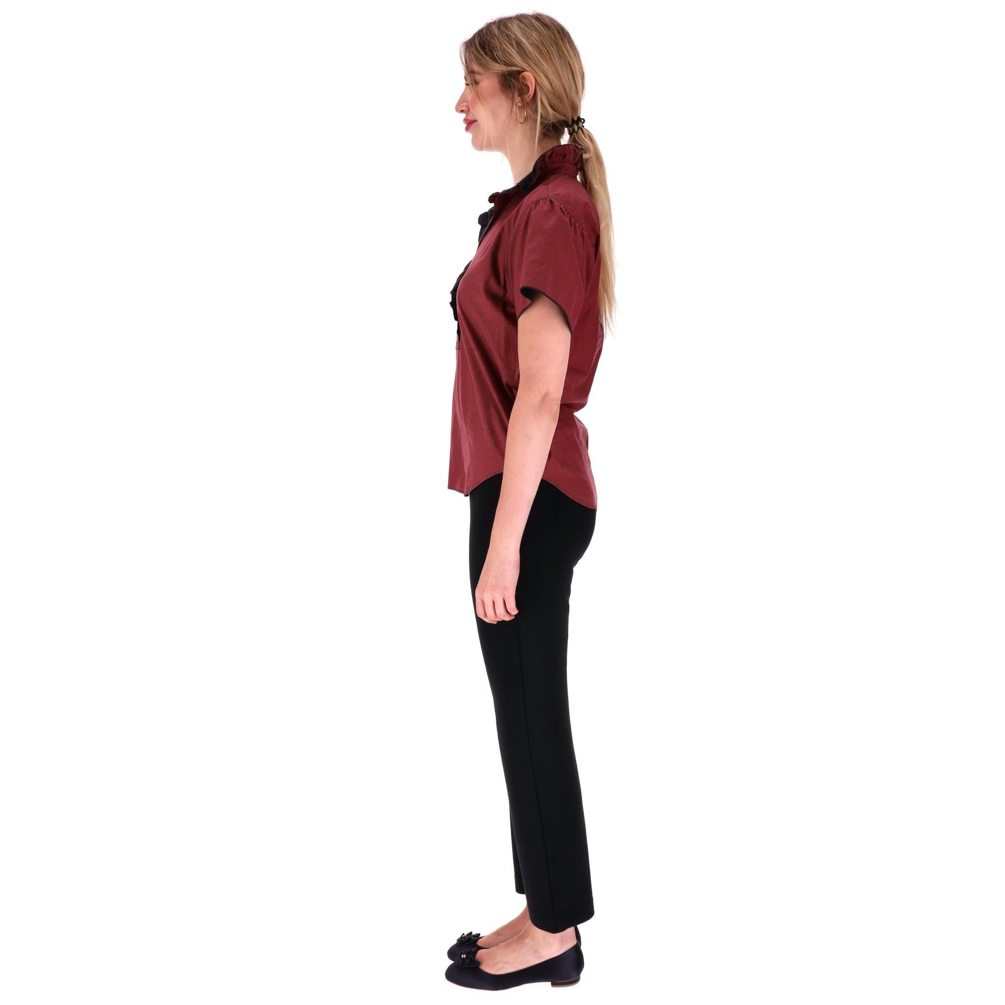 Brown Isabel Marat Gingham Cotton Top With Ruffle Detail For Sale