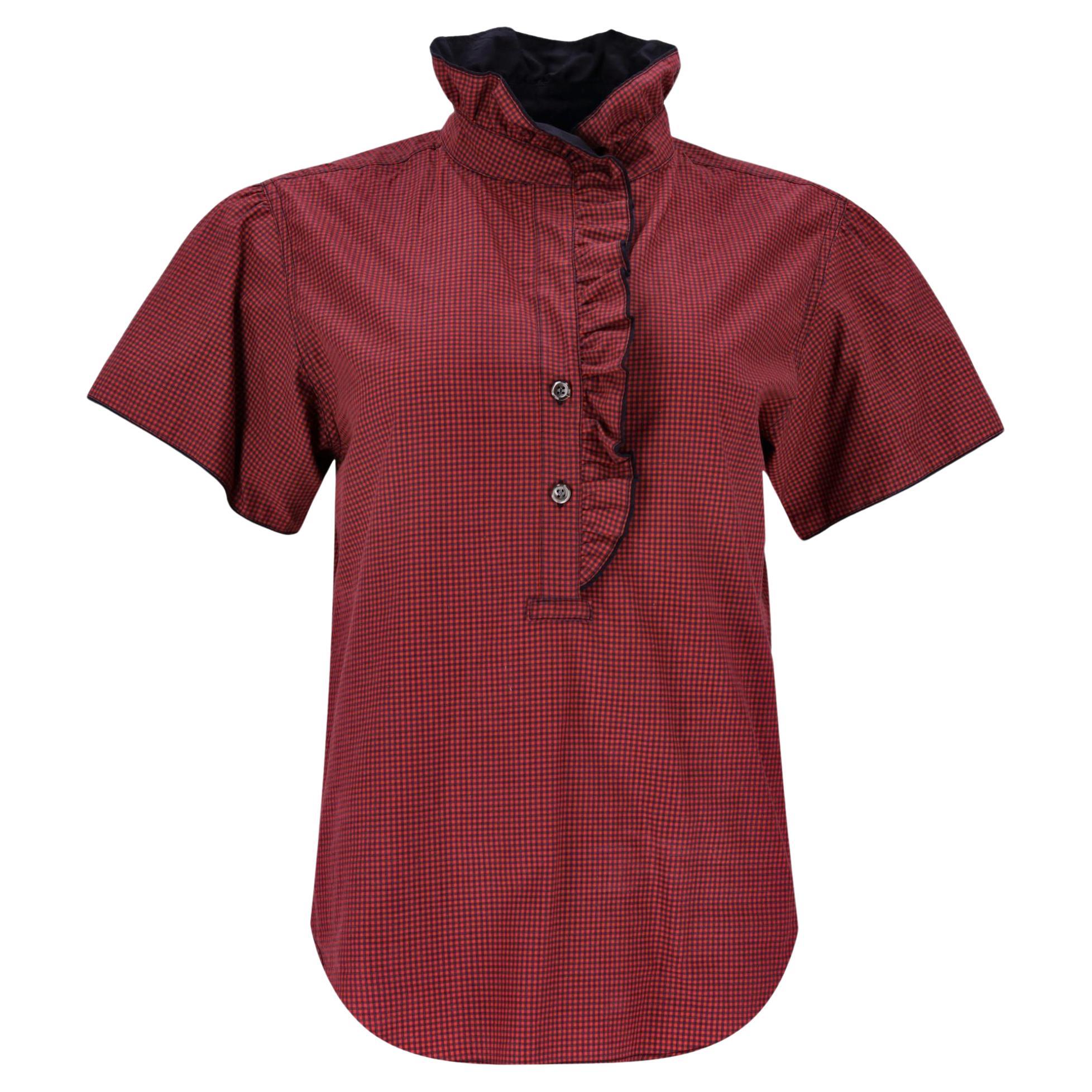 Isabel Marat Gingham Cotton Top With Ruffle Detail For Sale