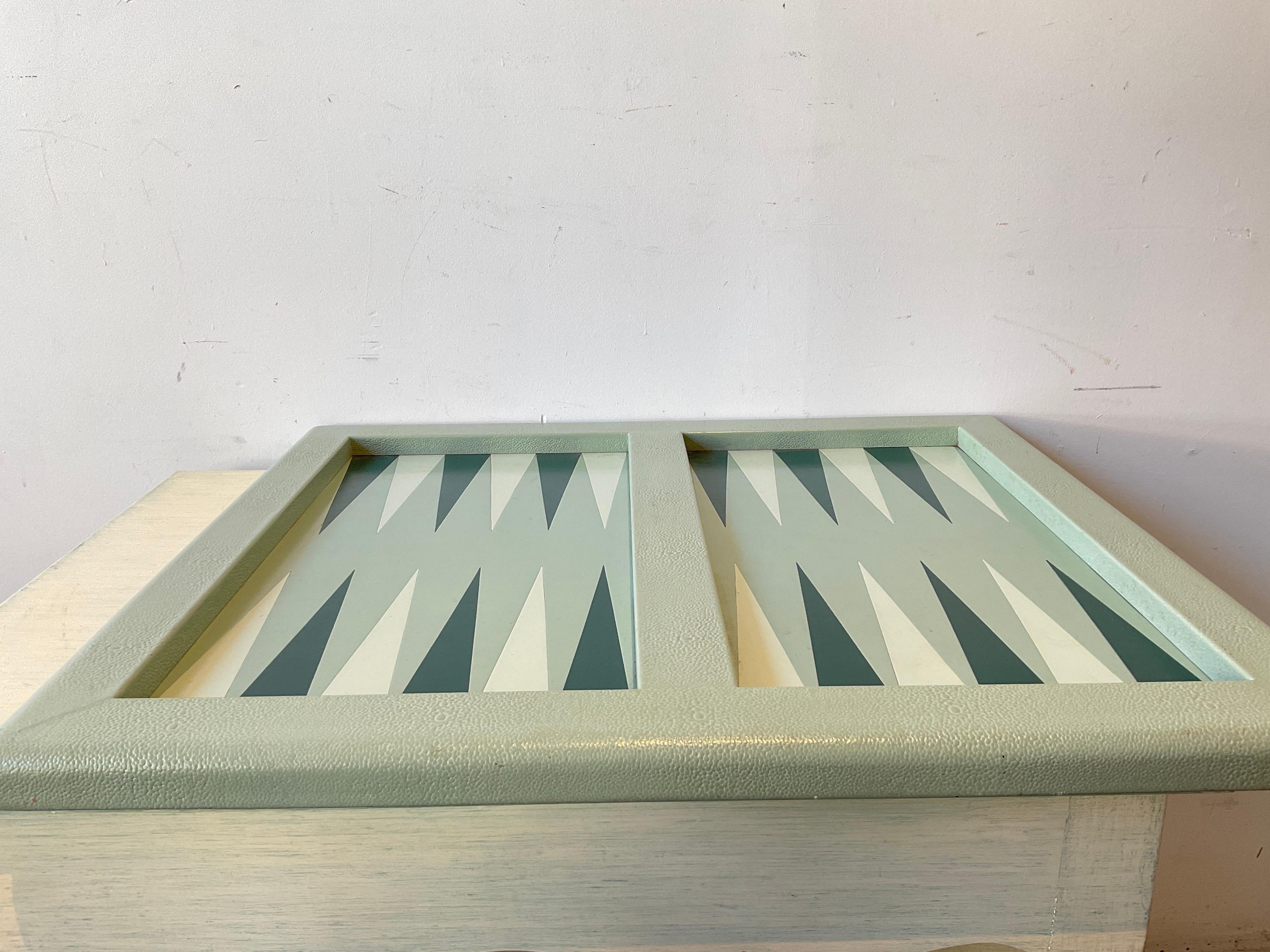Contemporary Isabel Mitchell  Green Leather Backgammon Board For Sale