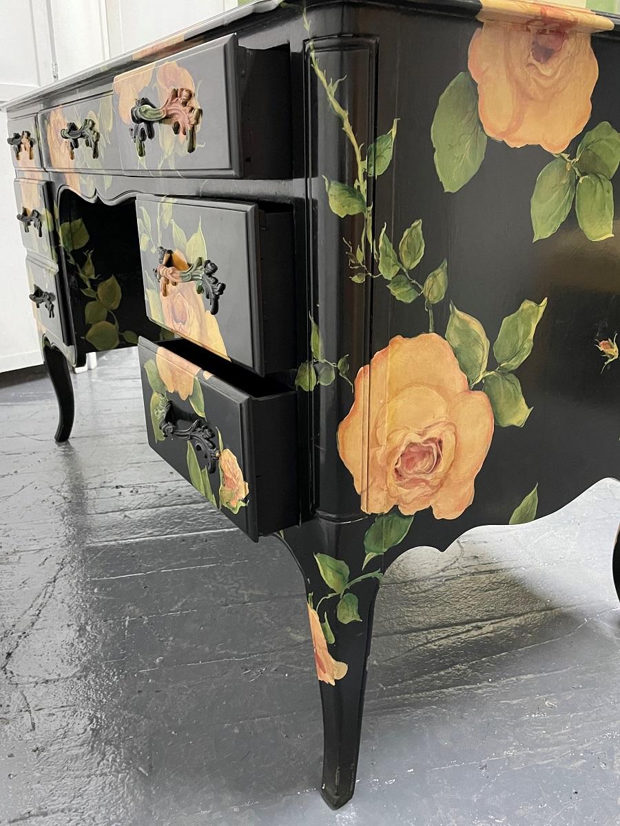 Hand-Painted Isabel O'neil Attributed. Hand Painted Kneehole Desk For Sale