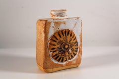 Isabel Parks Midcentury Modern Art Pottery Ceramic Vessel with Sun Design, 1970s