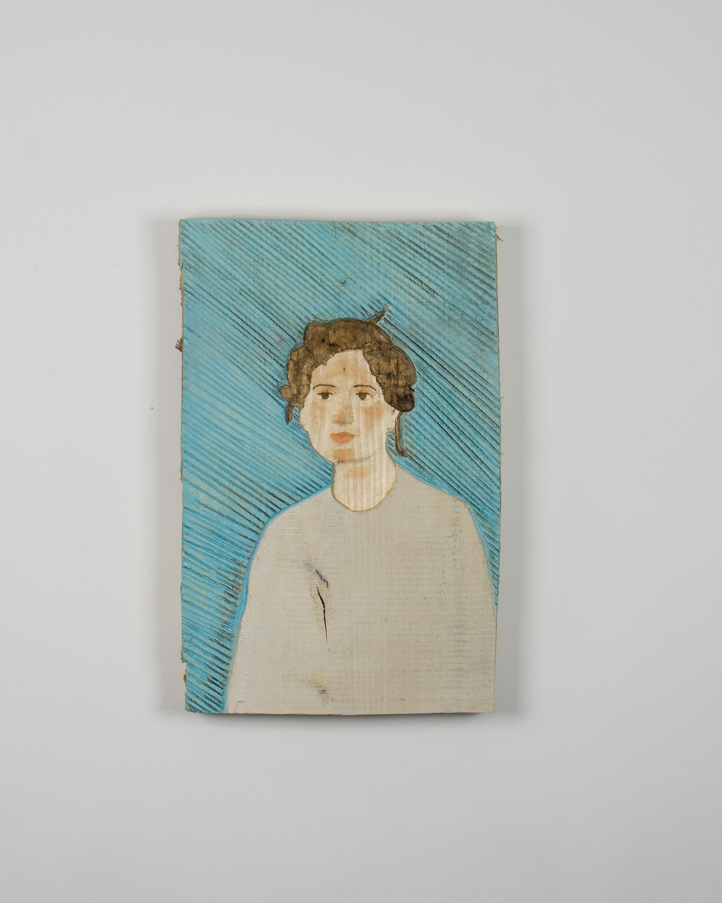 Portrait par Isabel Ritter - Sculpture murale contemporaine en Wood Wood en vente 1