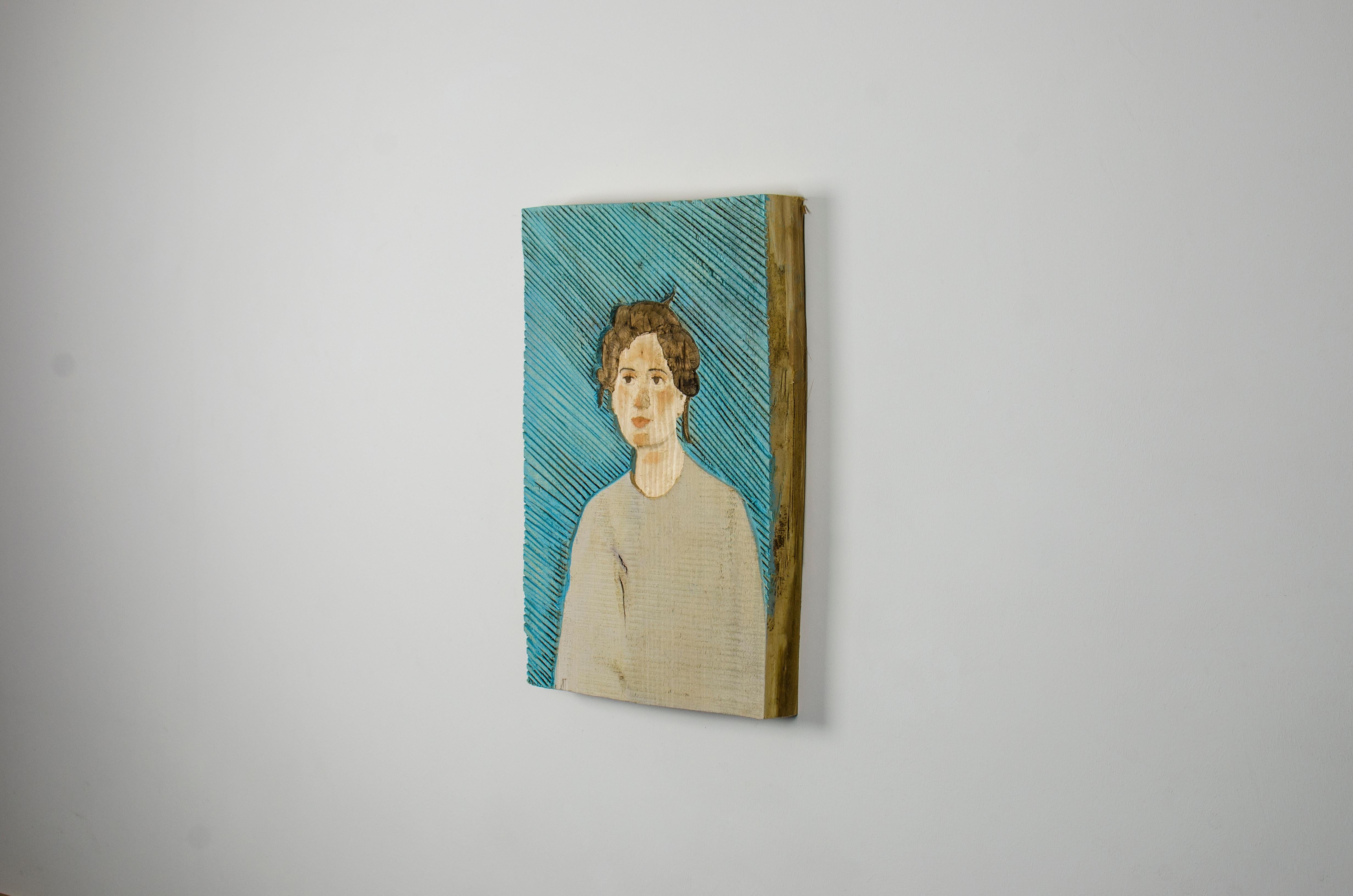 Portrait par Isabel Ritter - Sculpture murale contemporaine en Wood Wood en vente 2