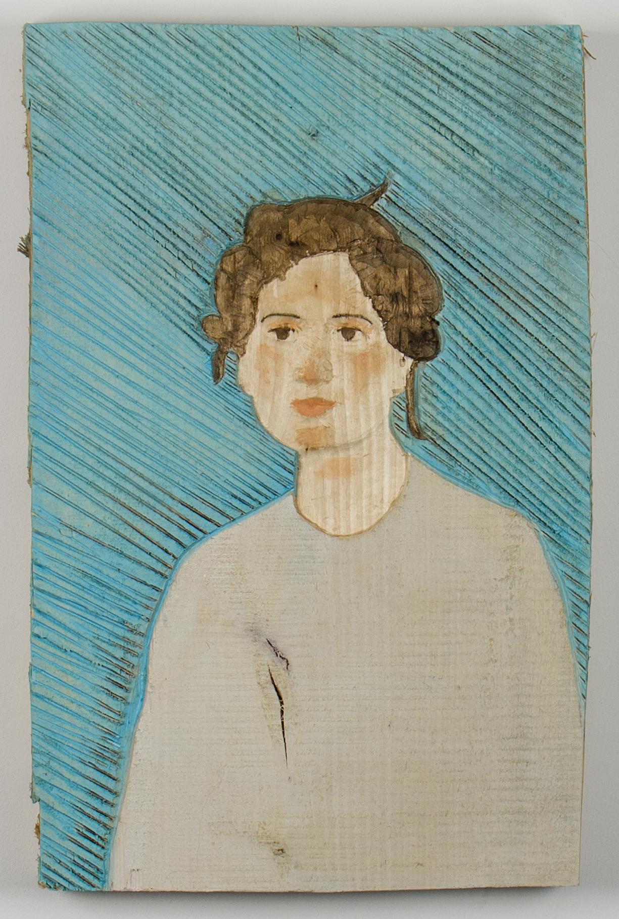 Portrait par Isabel Ritter - Sculpture murale contemporaine en Wood Wood en vente 3