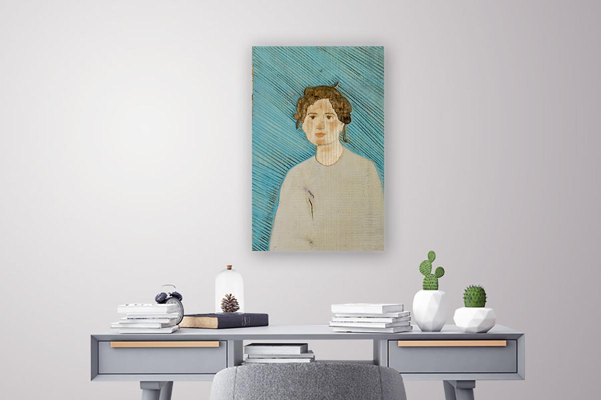 Portrait par Isabel Ritter - Sculpture murale contemporaine en Wood Wood en vente 4