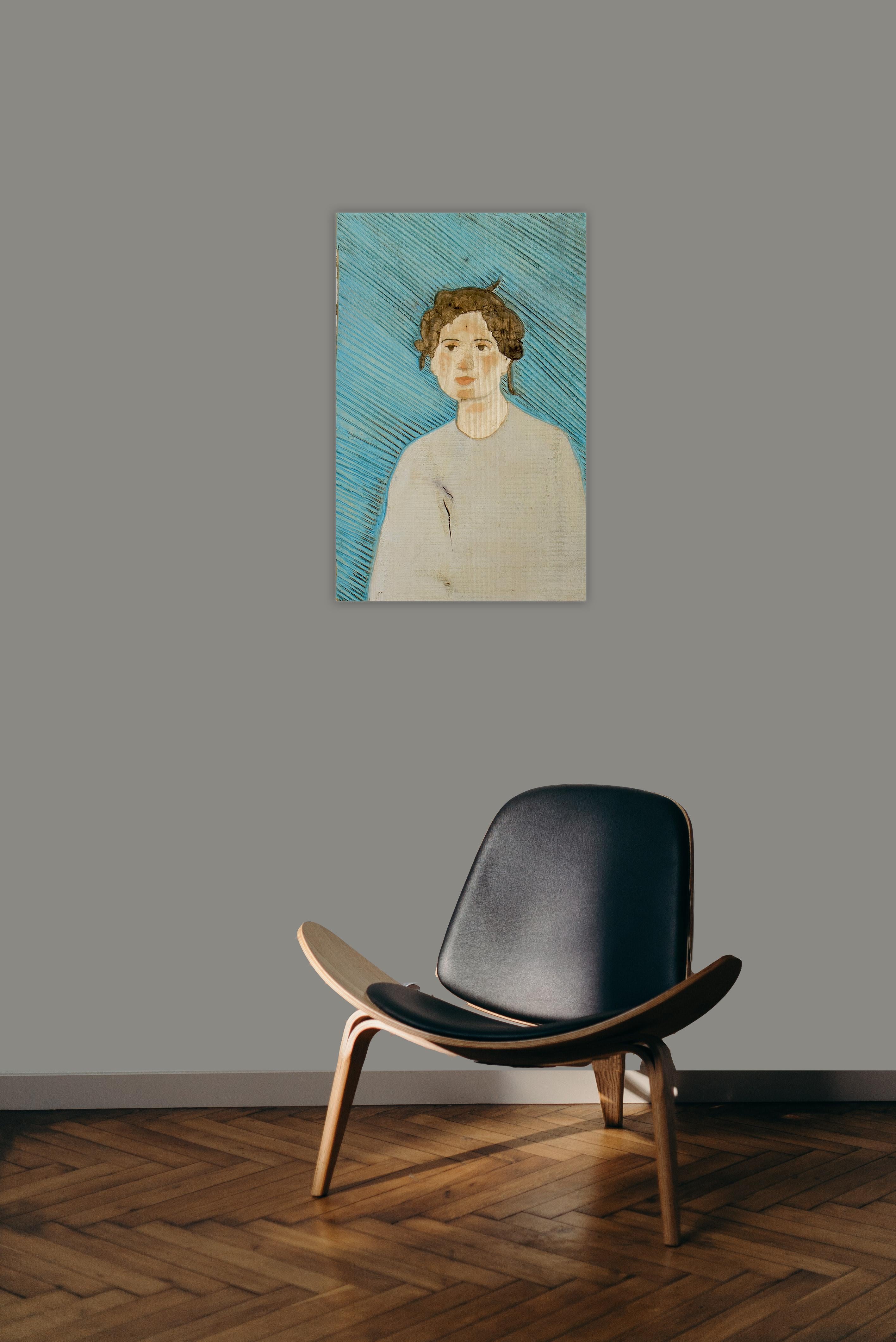 Portrait par Isabel Ritter - Sculpture murale contemporaine en Wood Wood en vente 5