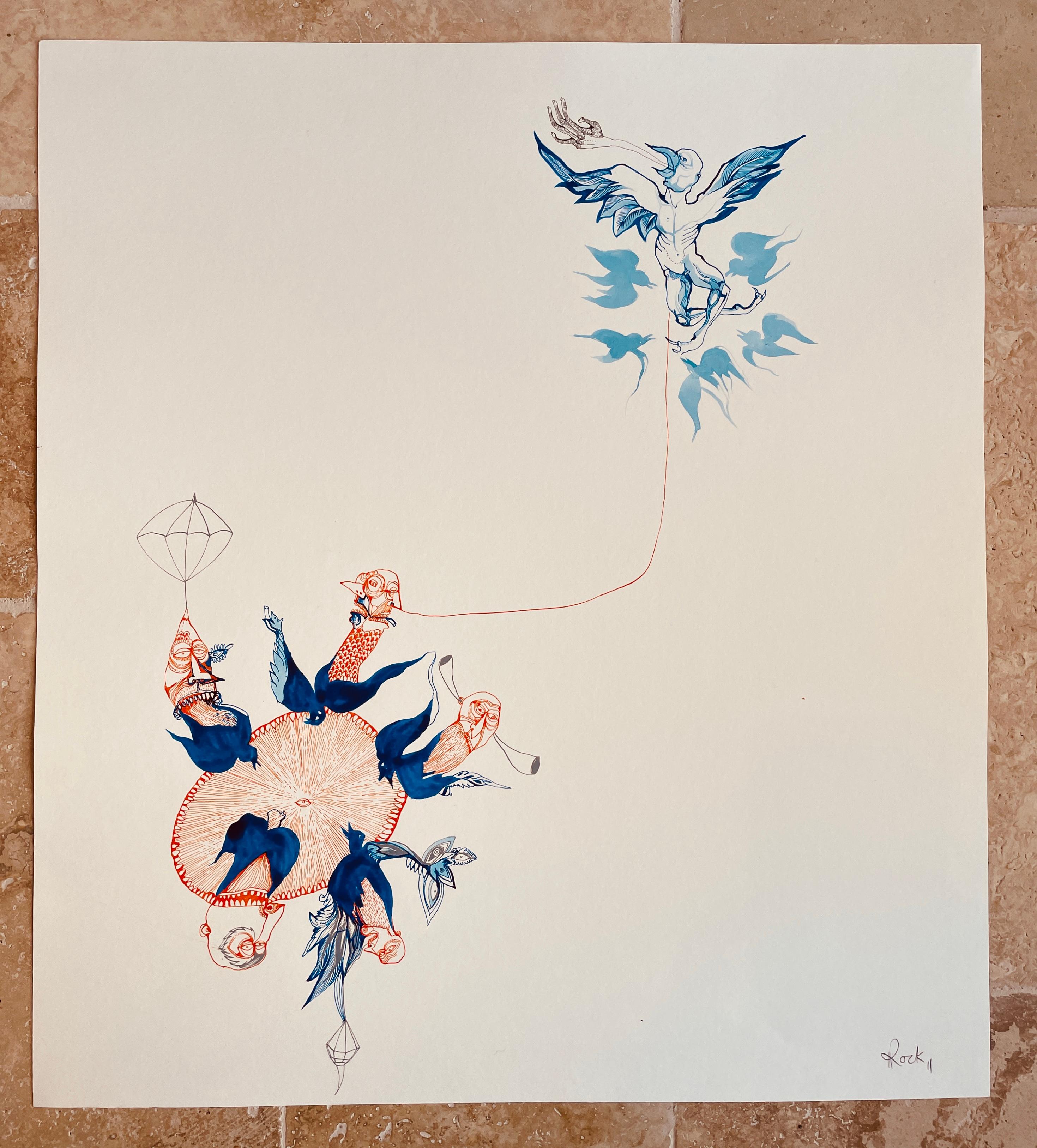 Animal Peinture Surréaliste Royal College of Art Artiste LGBTQ+ Oiseaux Cercle Vie en vente 2