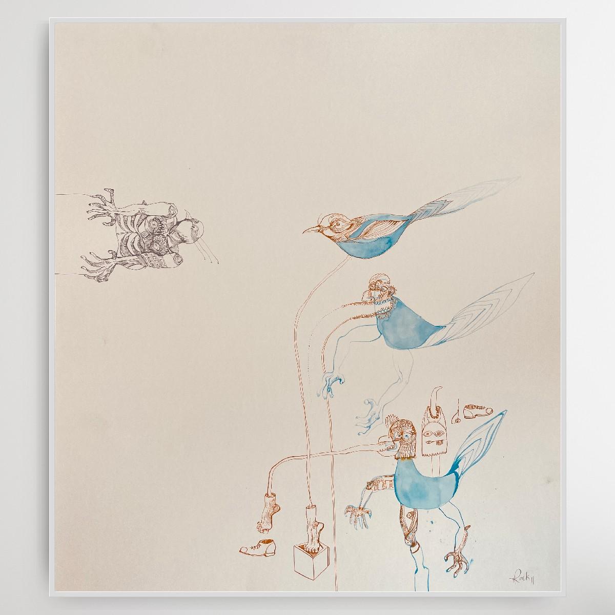 Animal Painting Surrealist Royal College of Art LGBTQ+ artist Blue Birds  For Sale 7