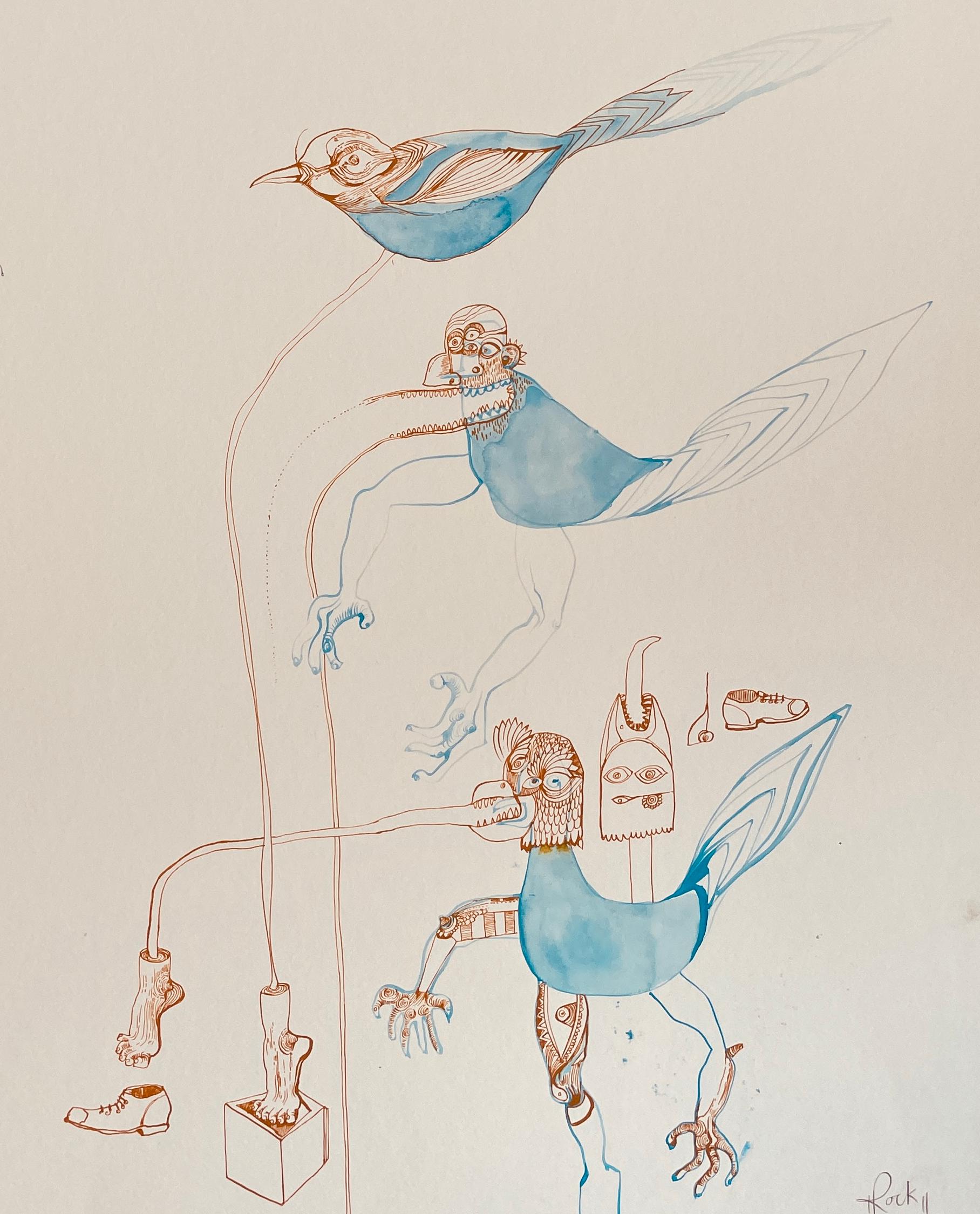 Animal Painting Surrealist Royal College of Art LGBTQ+ artist Blue Birds  For Sale 1
