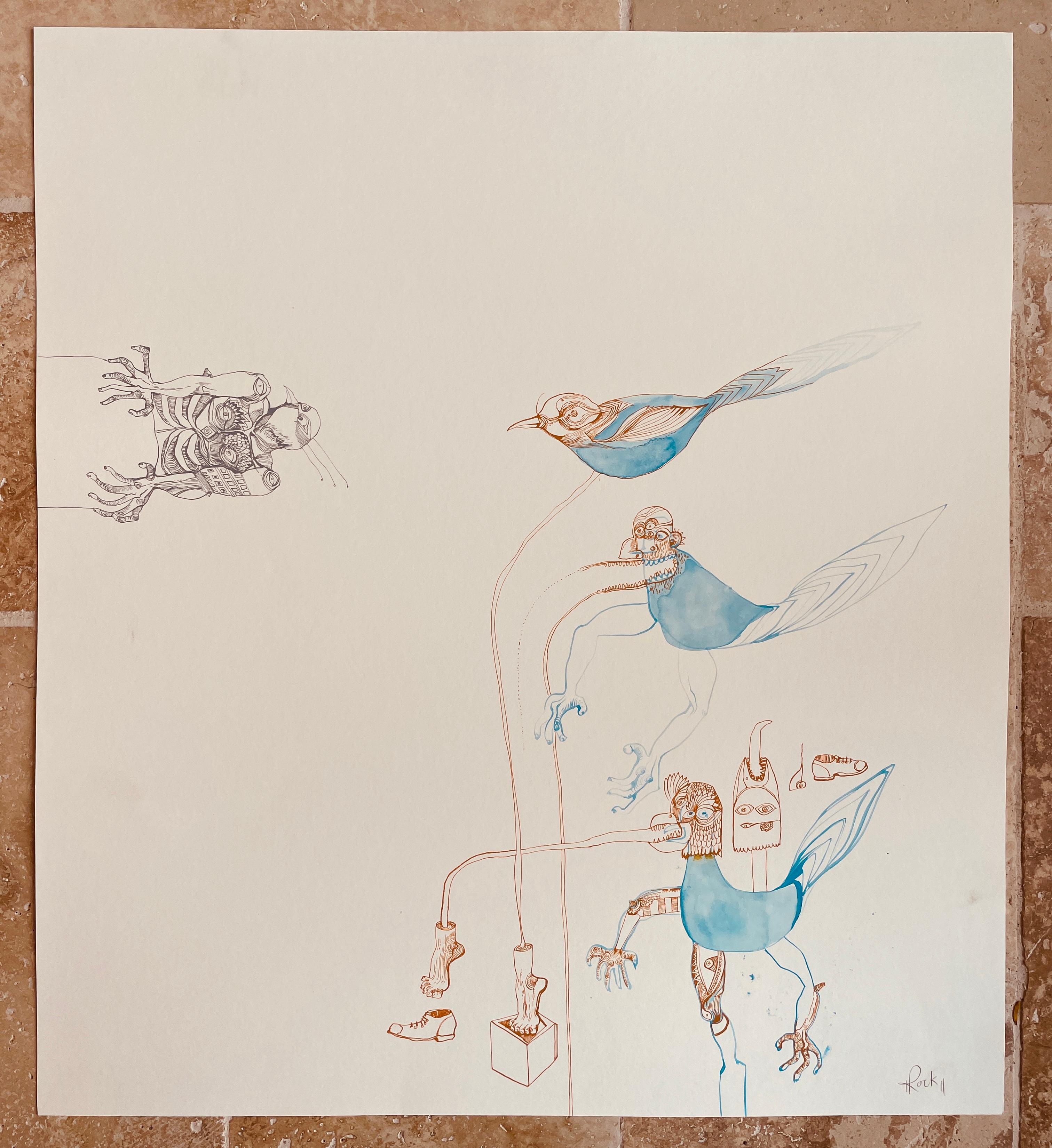 Pintura de animales Surrealista Royal College of Art Artista LGBTQ+ Pájaros azules en venta 5