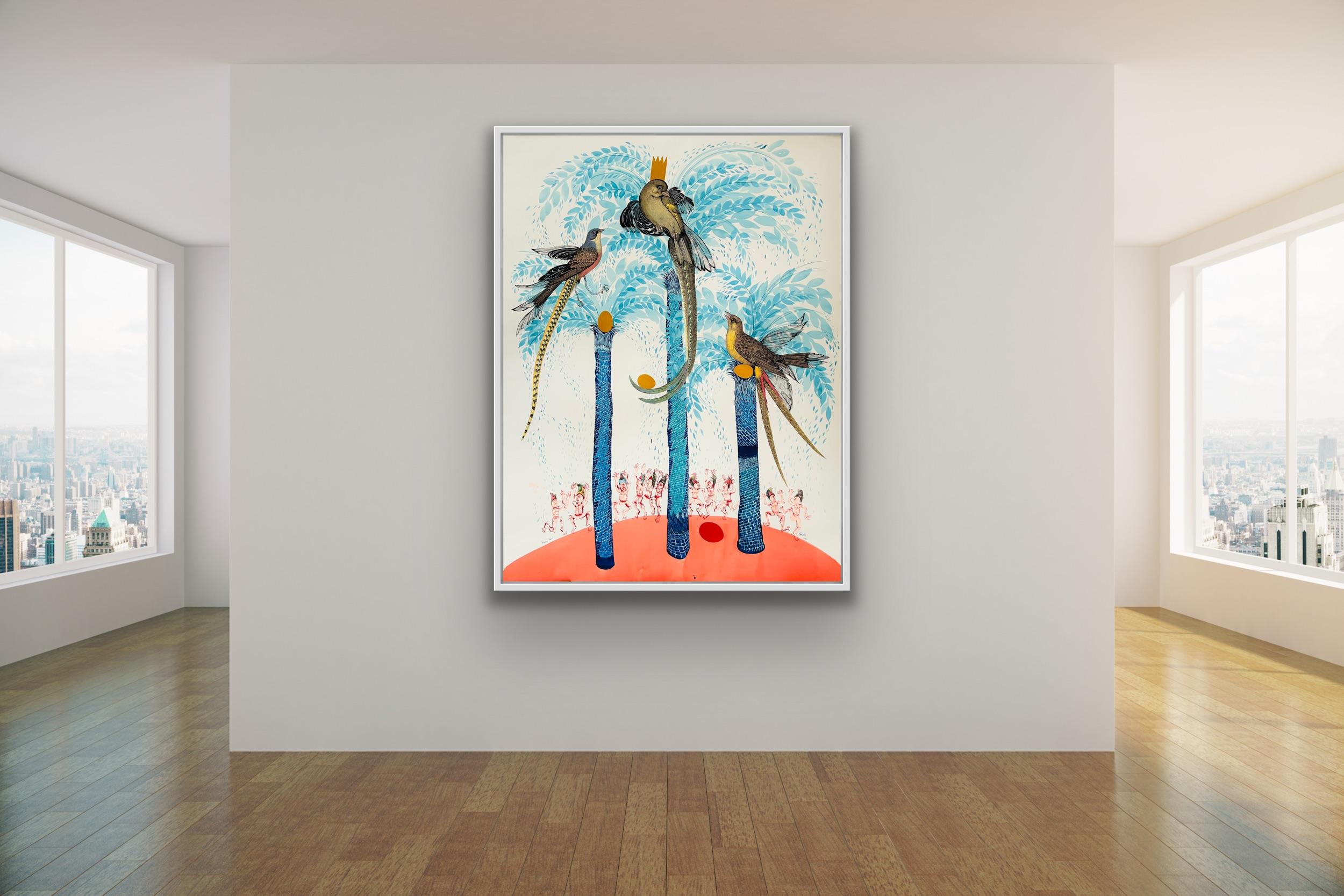  Surrealist Large Painting Royal College Art LGBTQ+ Female Blue Birds Paradise For Sale 7