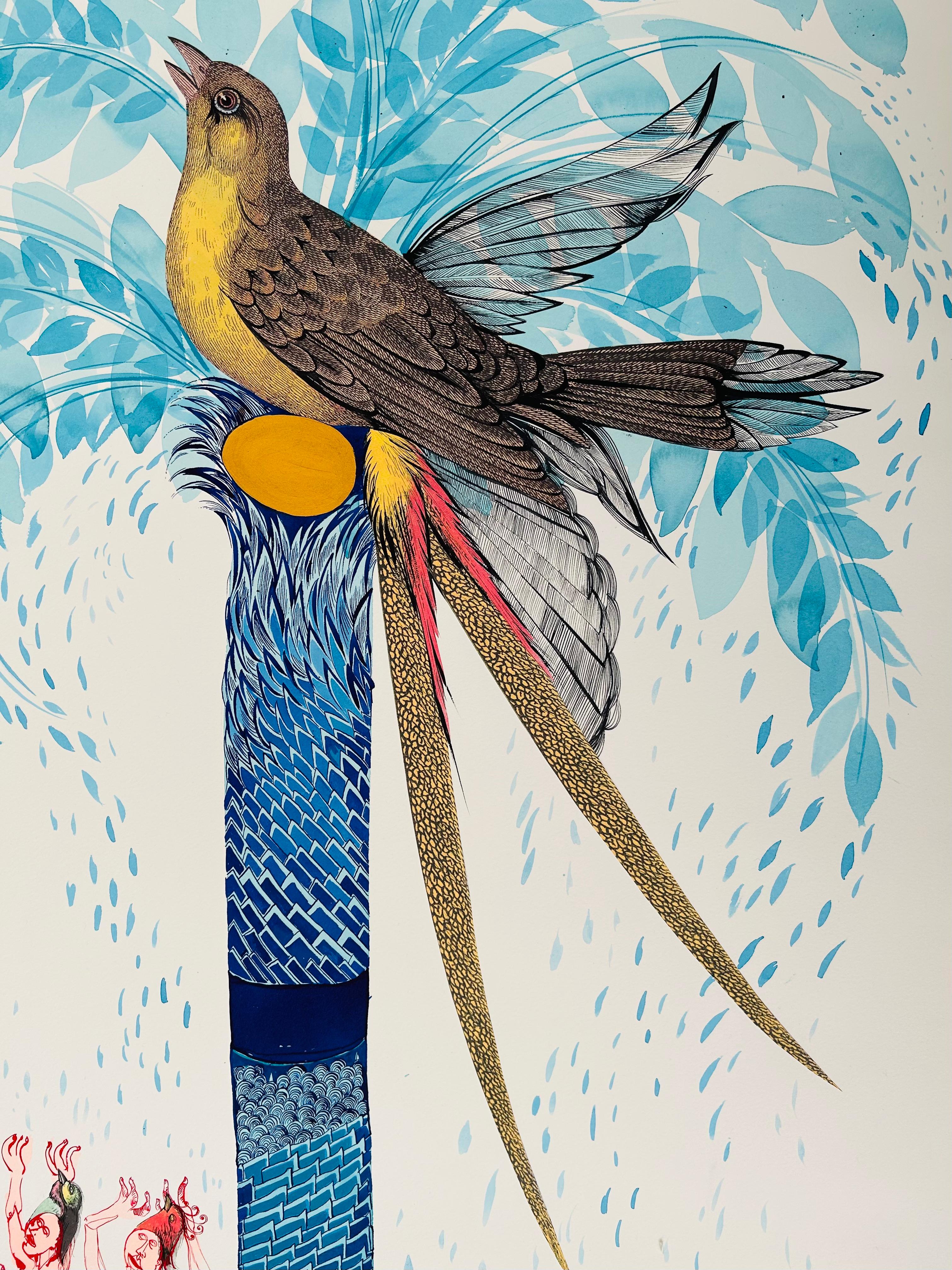  Surrealist Large Painting Royal College Art LGBTQ+ Female Blue Birds Paradise For Sale 1