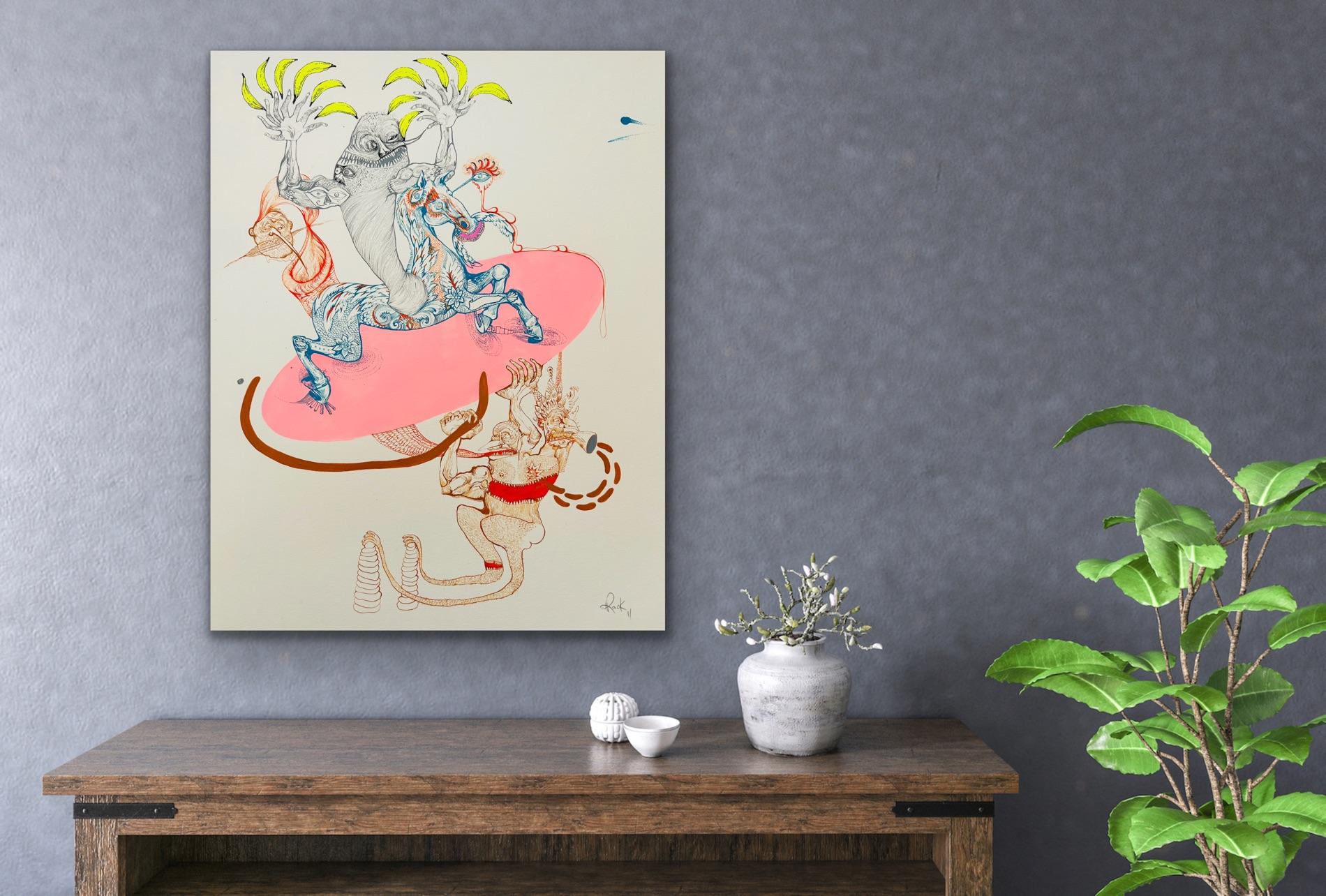  Surrealist Painting Royal College Art LGBTQ+ Female Fun Fair Pink Horse Banana  For Sale 7