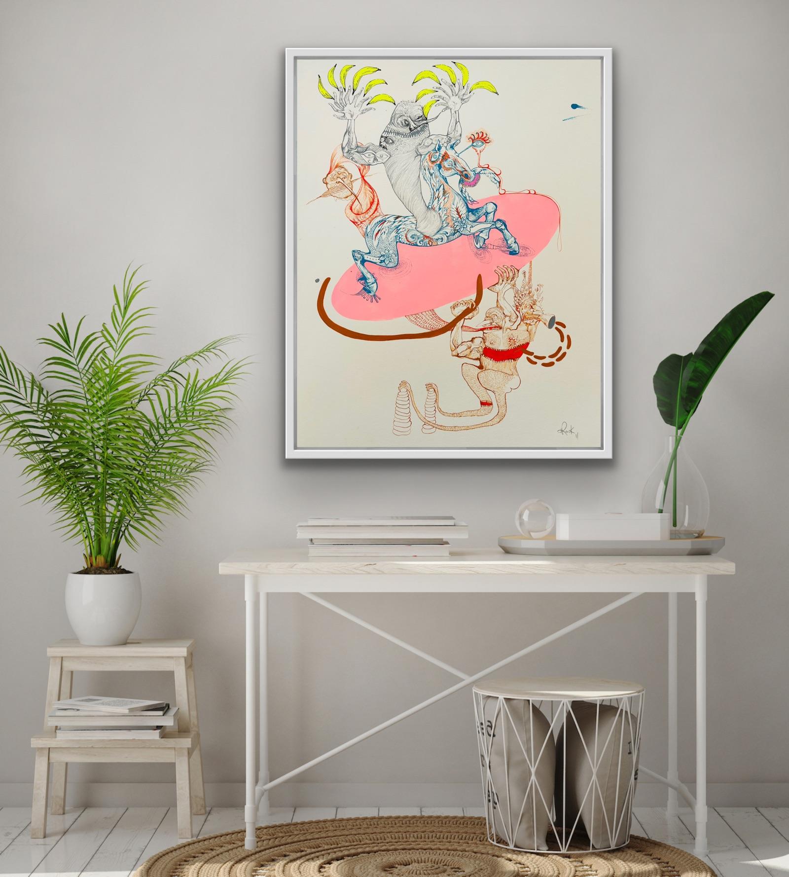  Surrealist Painting Royal College Art LGBTQ+ Female Fun Fair Pink Horse Banana  For Sale 11