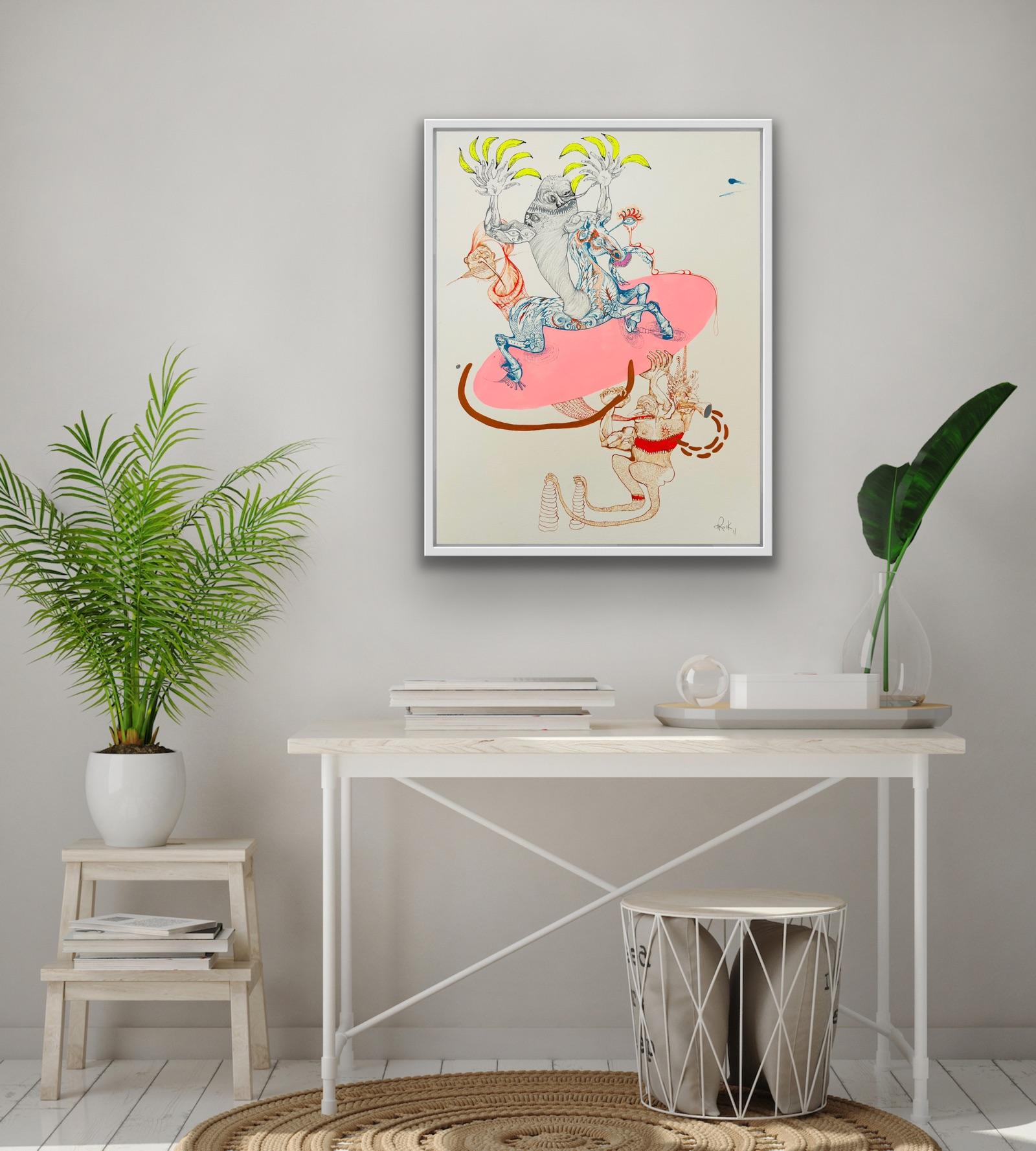  Surrealist Painting Royal College Art LGBTQ+ Female Fun Fair Pink Horse Banana  For Sale 14