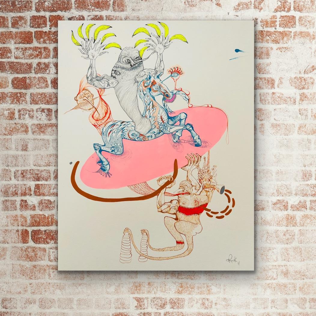  Surrealist Painting Royal College Art LGBTQ+ Female Fun Fair Pink Horse Banana  For Sale 15