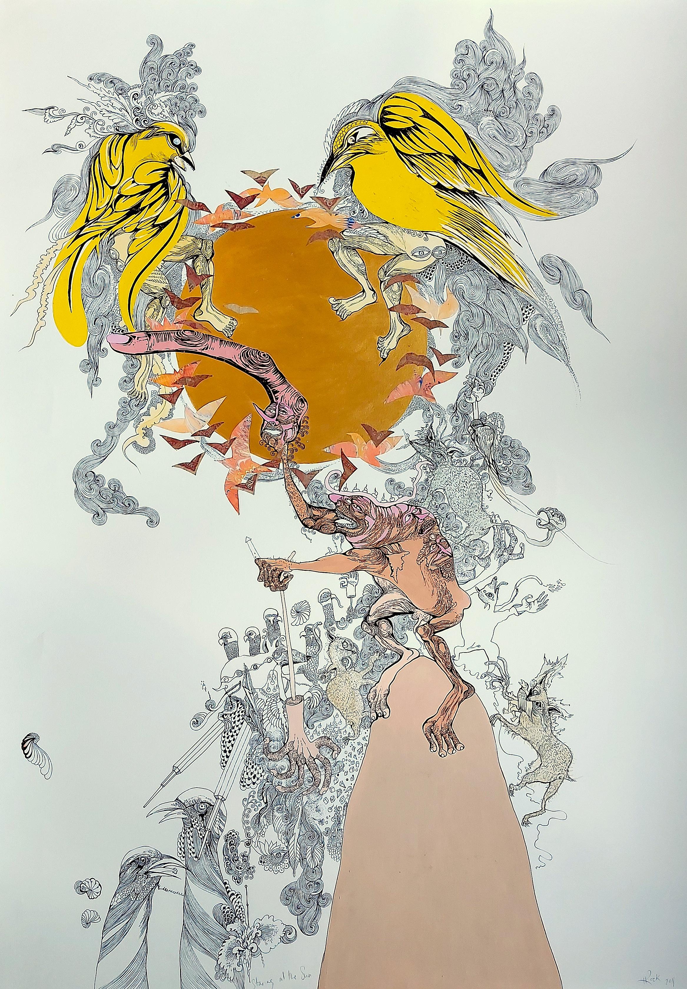  Surrealist Large Painting Royal College of Art LGBTQ+ Artist Birds Golden Sun