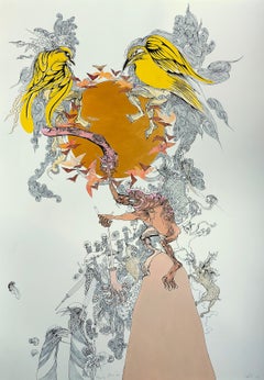  Surrealist Large Painting Royal College of Art LGBTQ+ Artist Birds Golden Sun