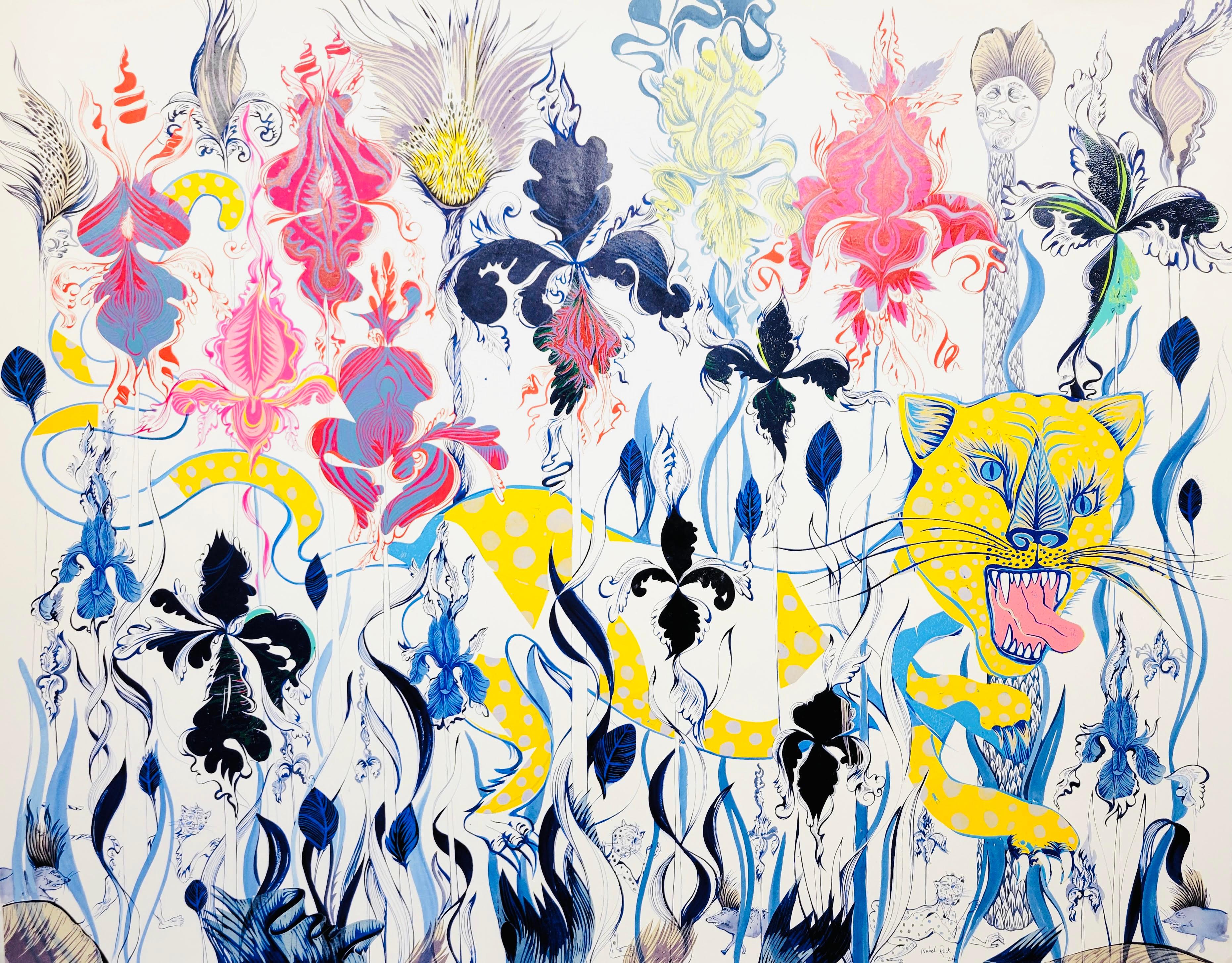 Grande peinture du Royal College of Art LGBTQ+ Artist Cat Blue Flowers