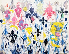 Grande peinture du Royal College of Art LGBTQ+ Artist Cat Blue Flowers