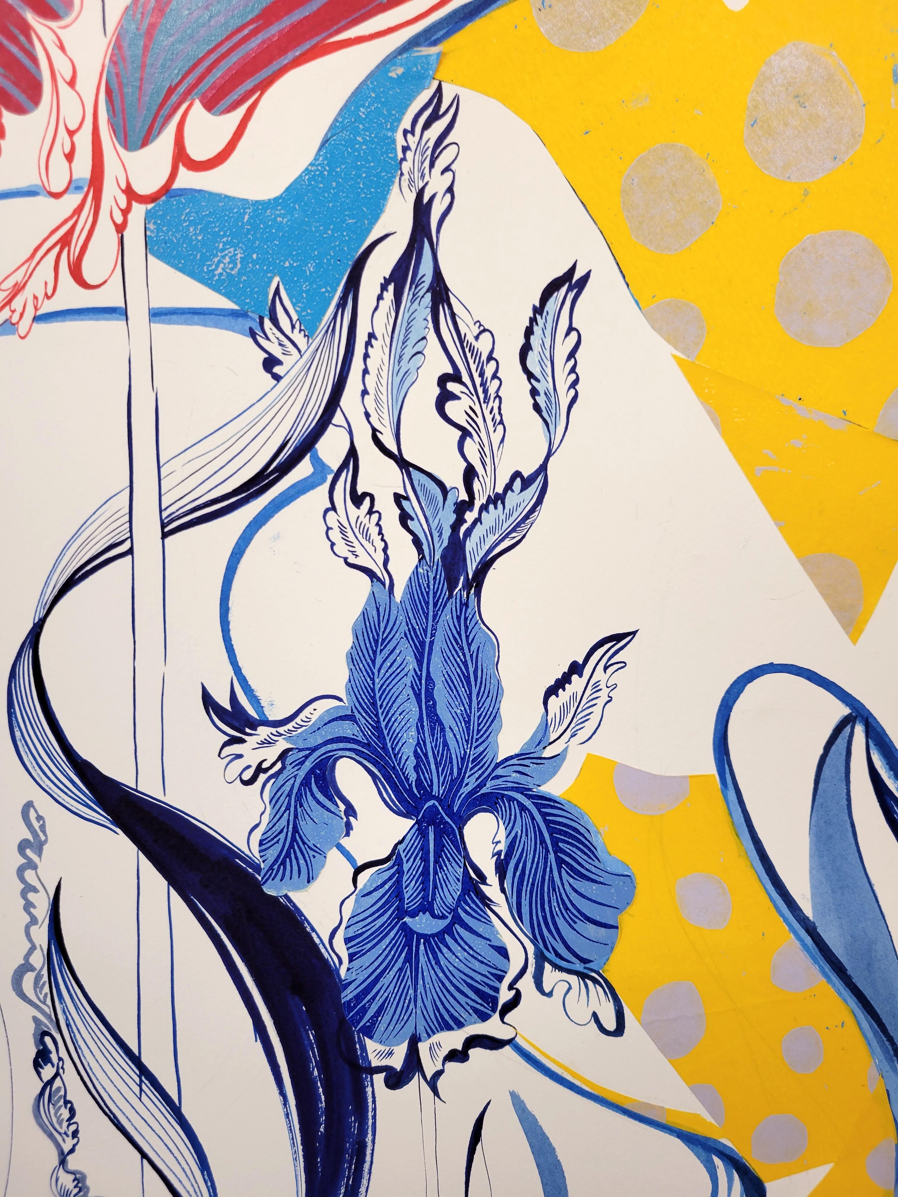 Grande peinture du Royal College of Art LGBTQ+ Artist Cat Blue Flowers en vente 15