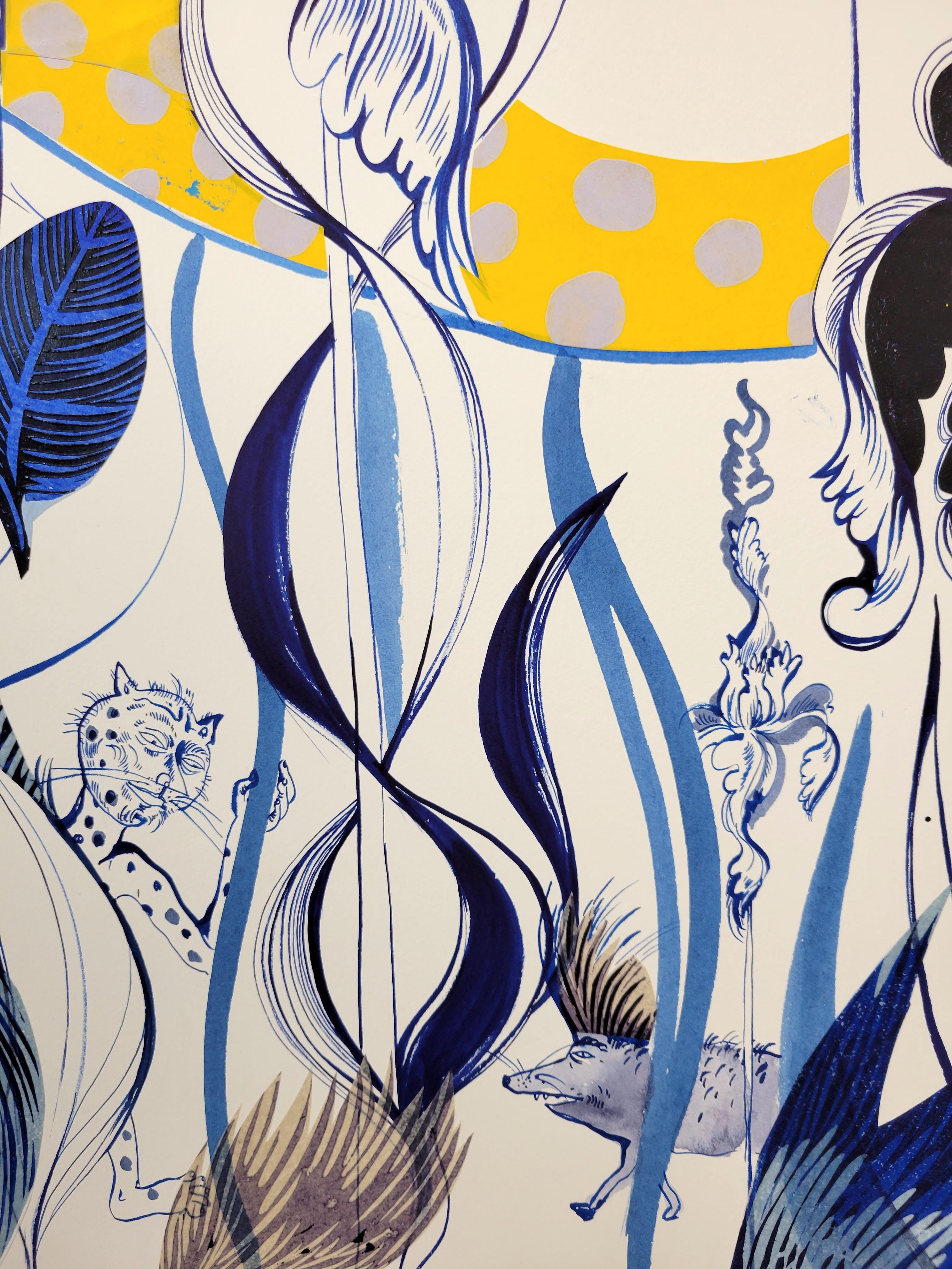 Grande peinture du Royal College of Art LGBTQ+ Artist Cat Blue Flowers en vente 6