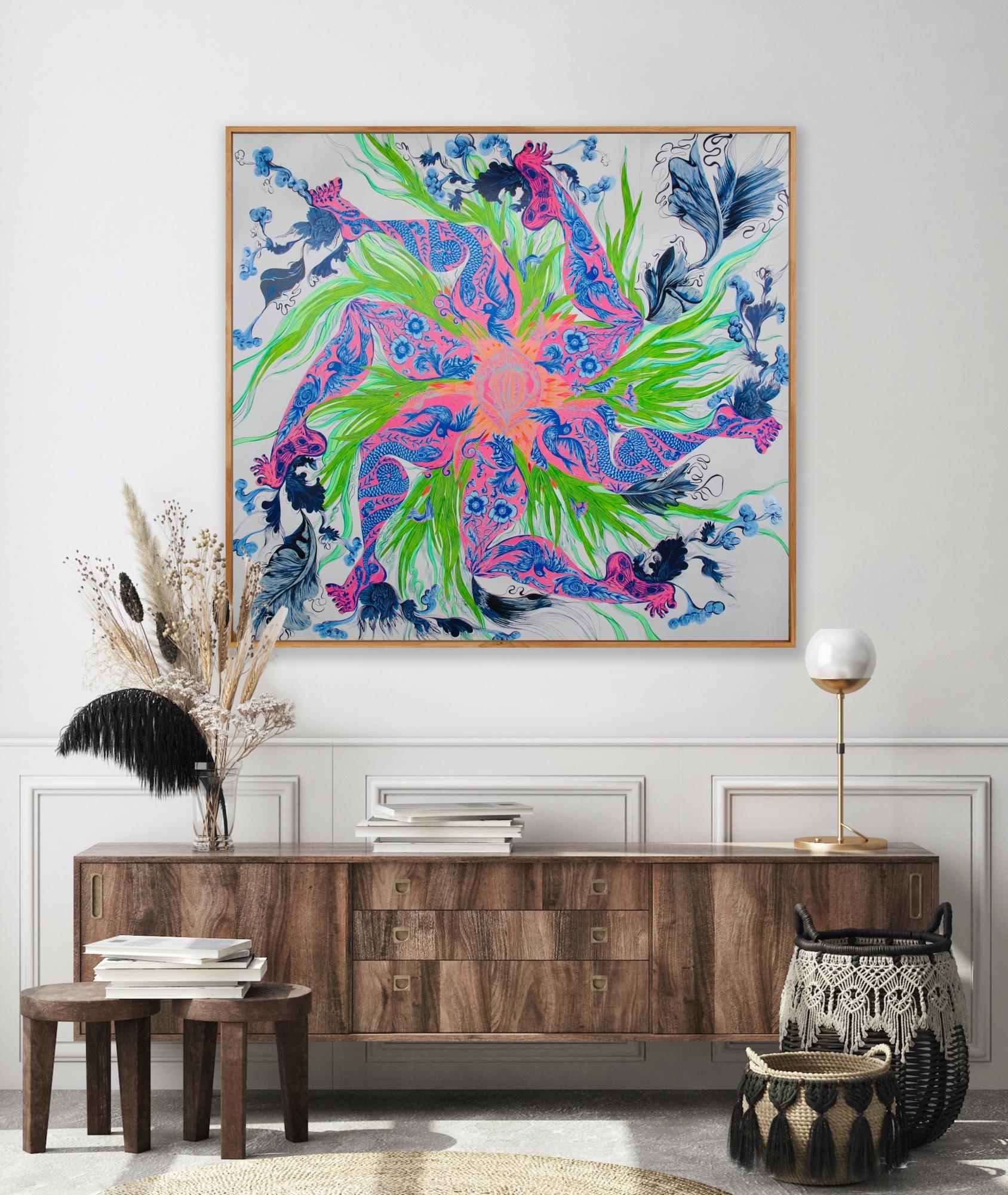  Surrealist Large Painting Royal College of Art LGBTQ+ Female Artist Blue Pink  For Sale 9