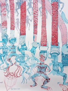 Surrealistisches großes Gemälde, großes Gemälde, Royal College of Art LGBTQ+, weibliche Künstlerin, blau-rosa