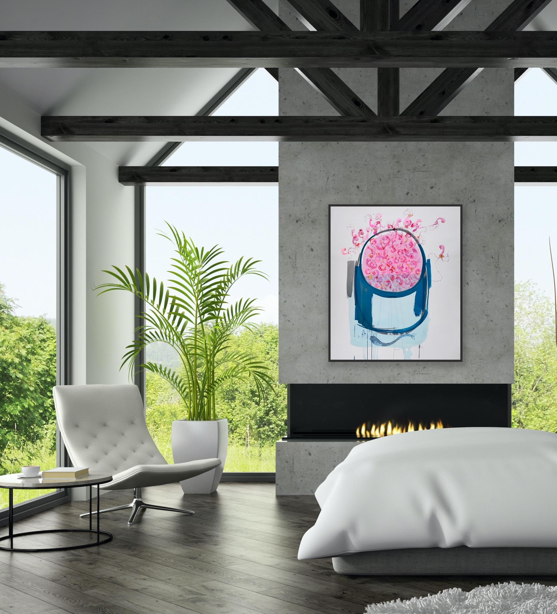 Pintura surrealista de gran tamaño Royal College of Art Artista femenina LGBTQ+ Gambas rosas en venta 12