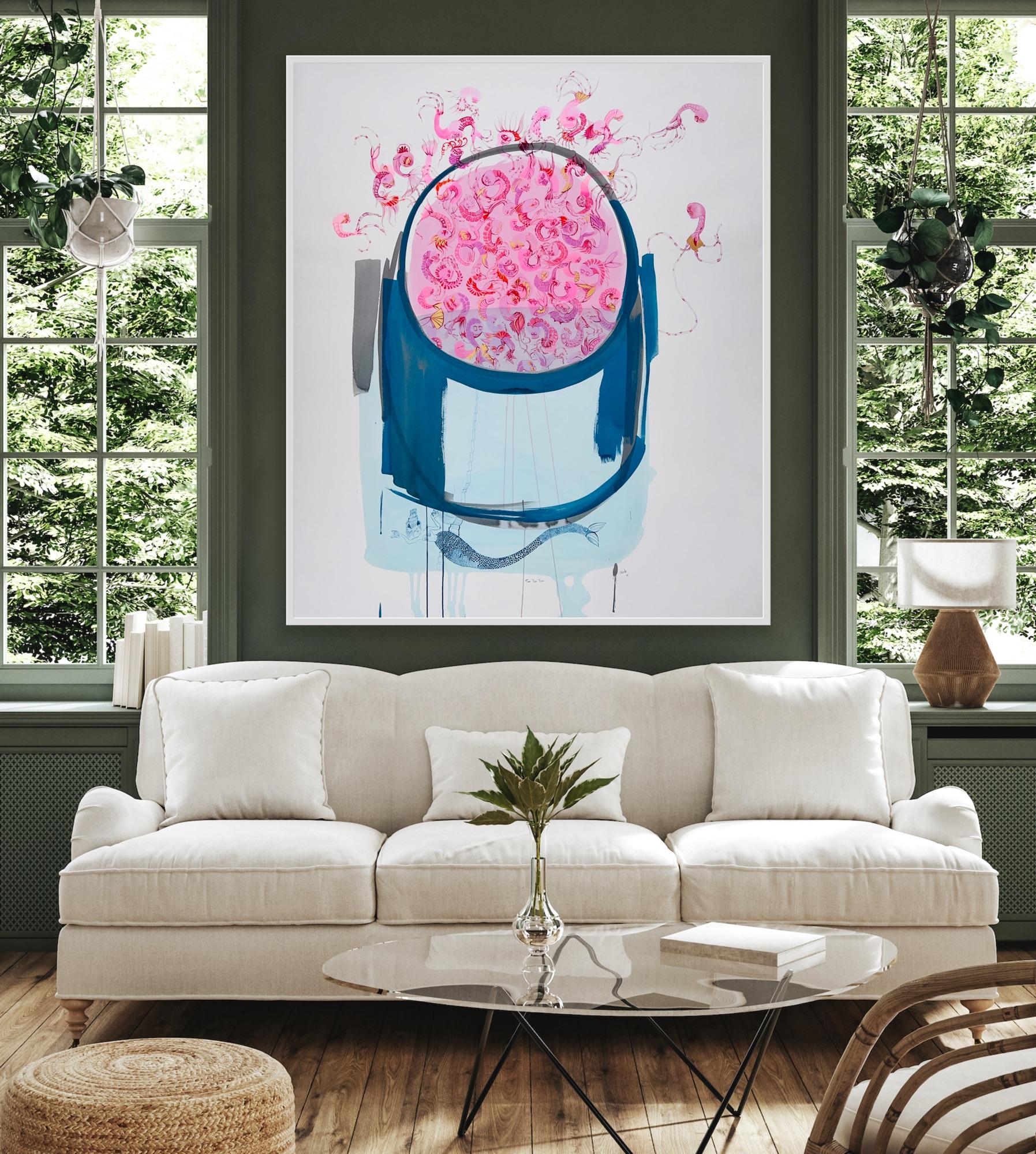 Pintura surrealista de gran tamaño Royal College of Art Artista femenina LGBTQ+ Gambas rosas en venta 13
