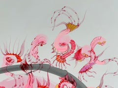 Surrealistisches großes Gemälde Royal College of Art LGBTQ+ weibliche Künstlerin Rosa Prawns